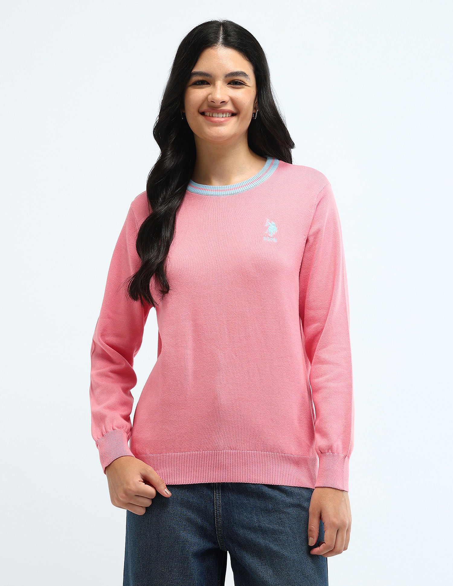 Drop Shoulder Cotton Sweater Light Pink - U.S. POLO ASSN. | Large