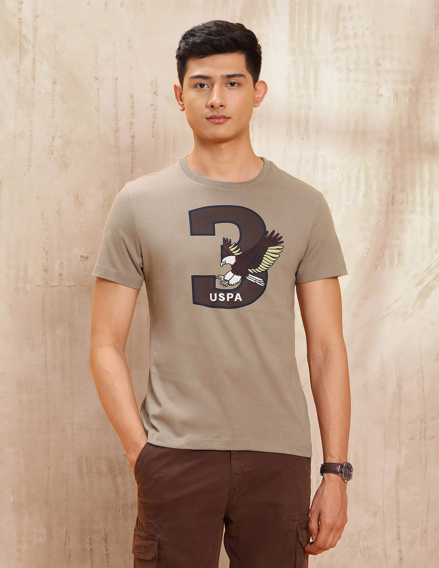 Graphic Printed Regular Fit T Shirt Beige - U.S. POLO ASSN. | Large