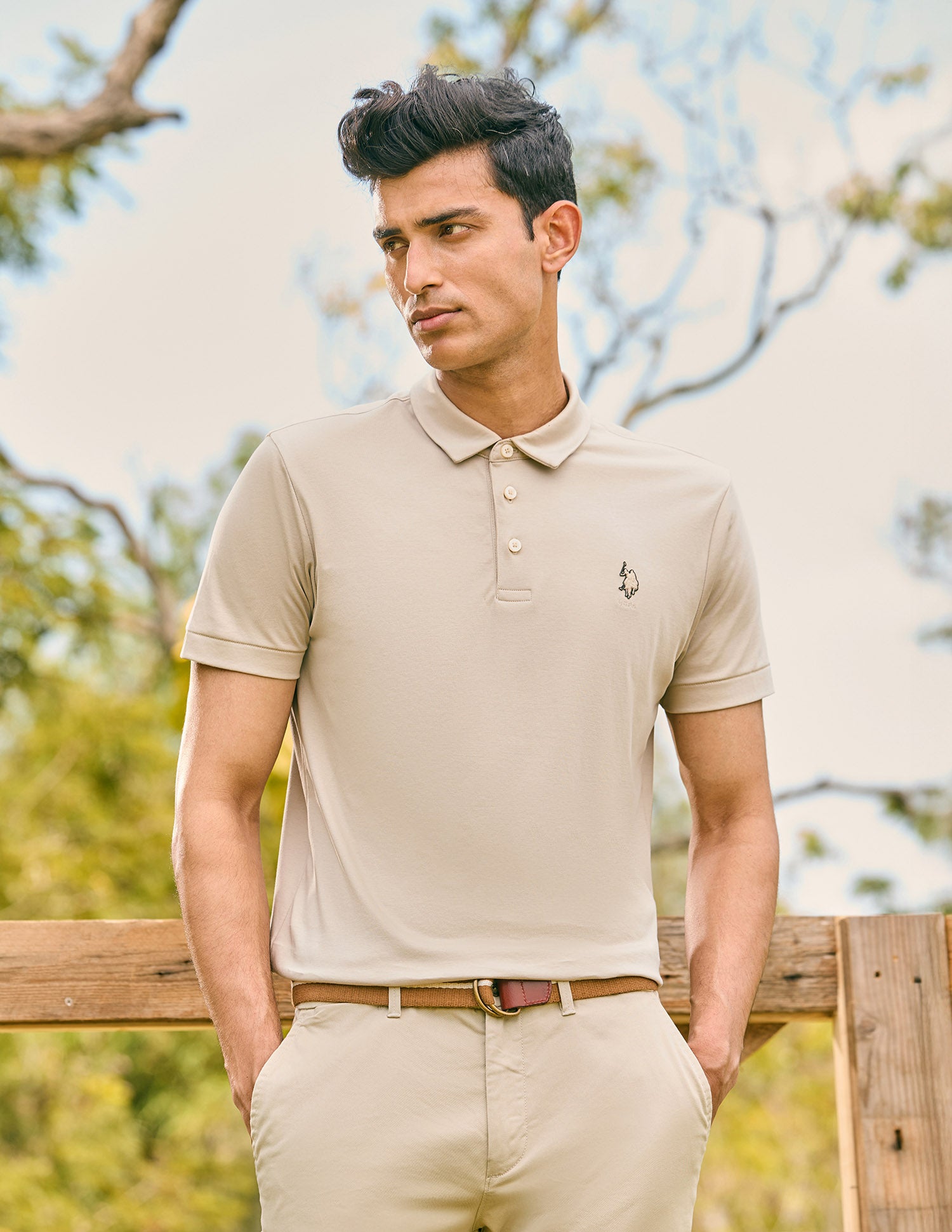 Pacho X Slim Fit Solid Polo Shirt Beige - U.S. POLO ASSN. | Large