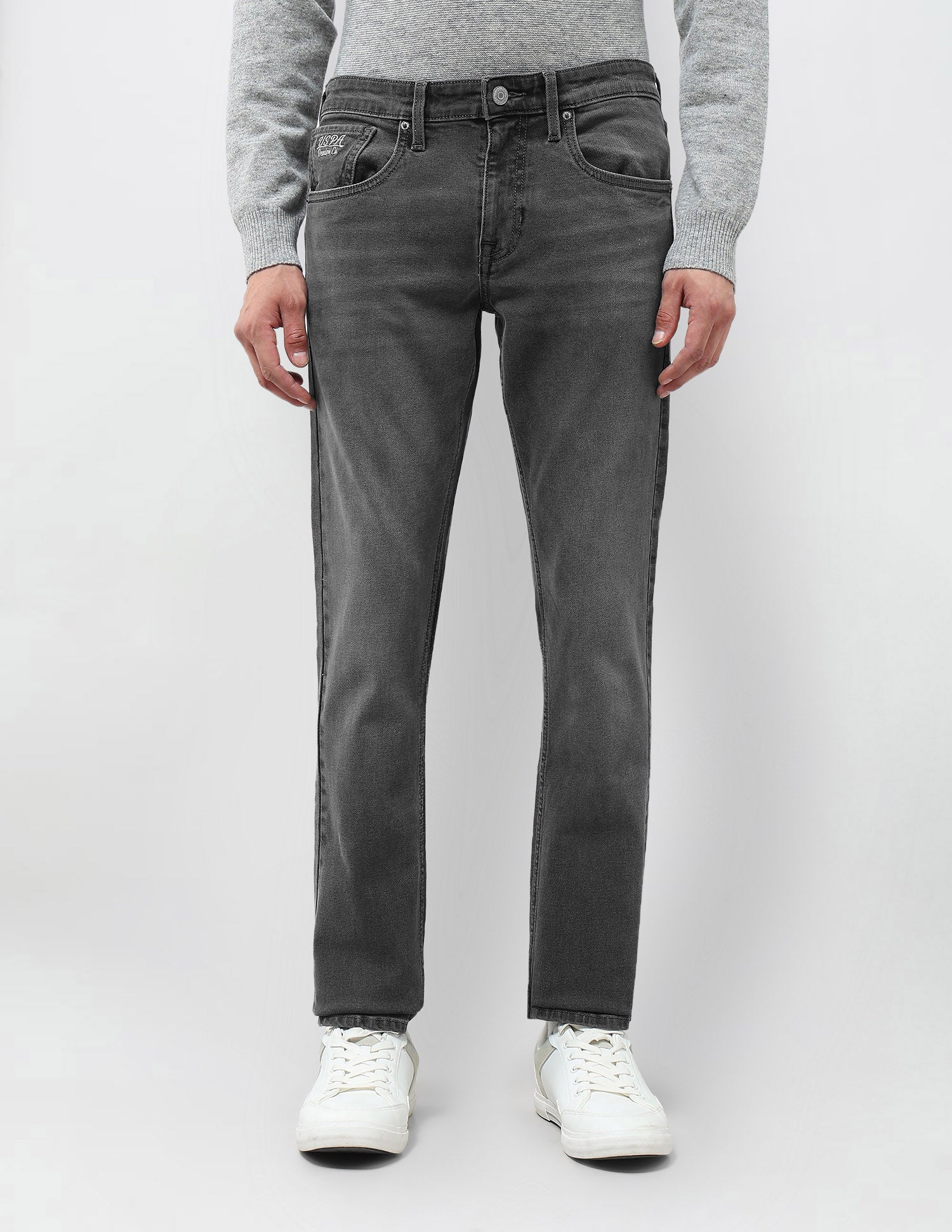 Regallo Skinny Fit Whiskered Jeans Mid Grey - U.S. Polo Assn. India | Large