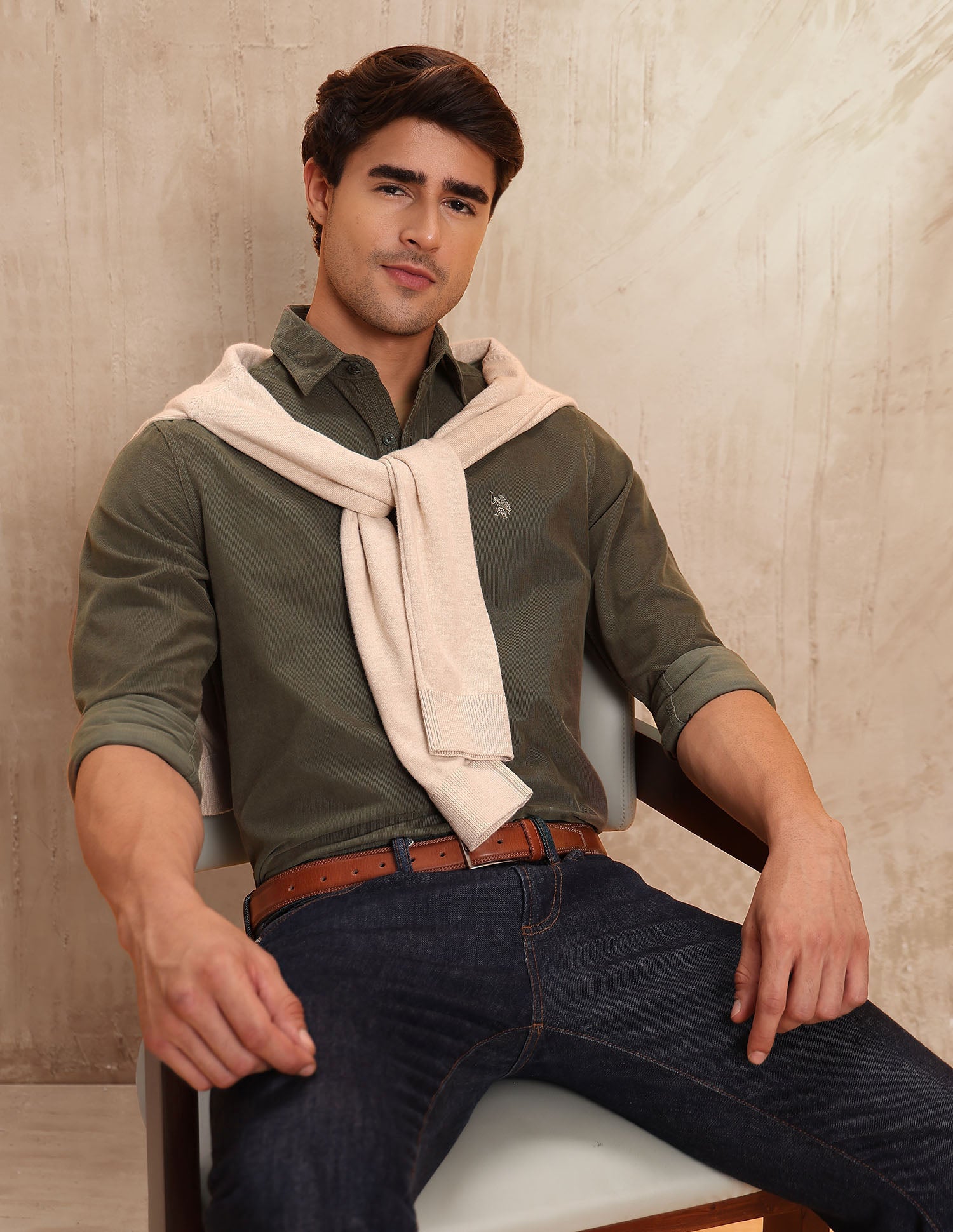 Corduroy Pure Cotton Shirt Olive - U.S. POLO ASSN. | Large