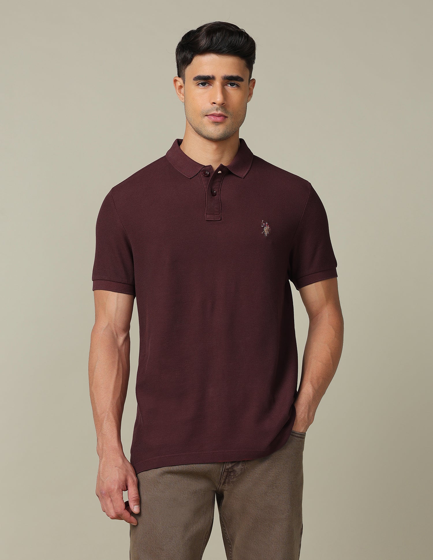 Pure Cotton Muscle Fit Polo Shirt Maroon - U.S. POLO ASSN. | Large