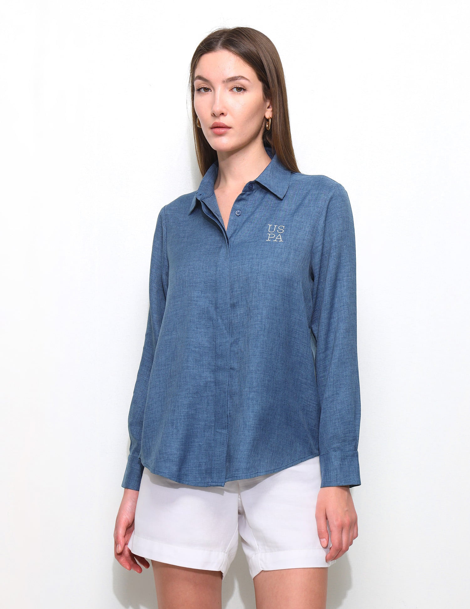 Regular Fit Concealed Placket Shirt Blue - U.S. Polo Assn. India | Large