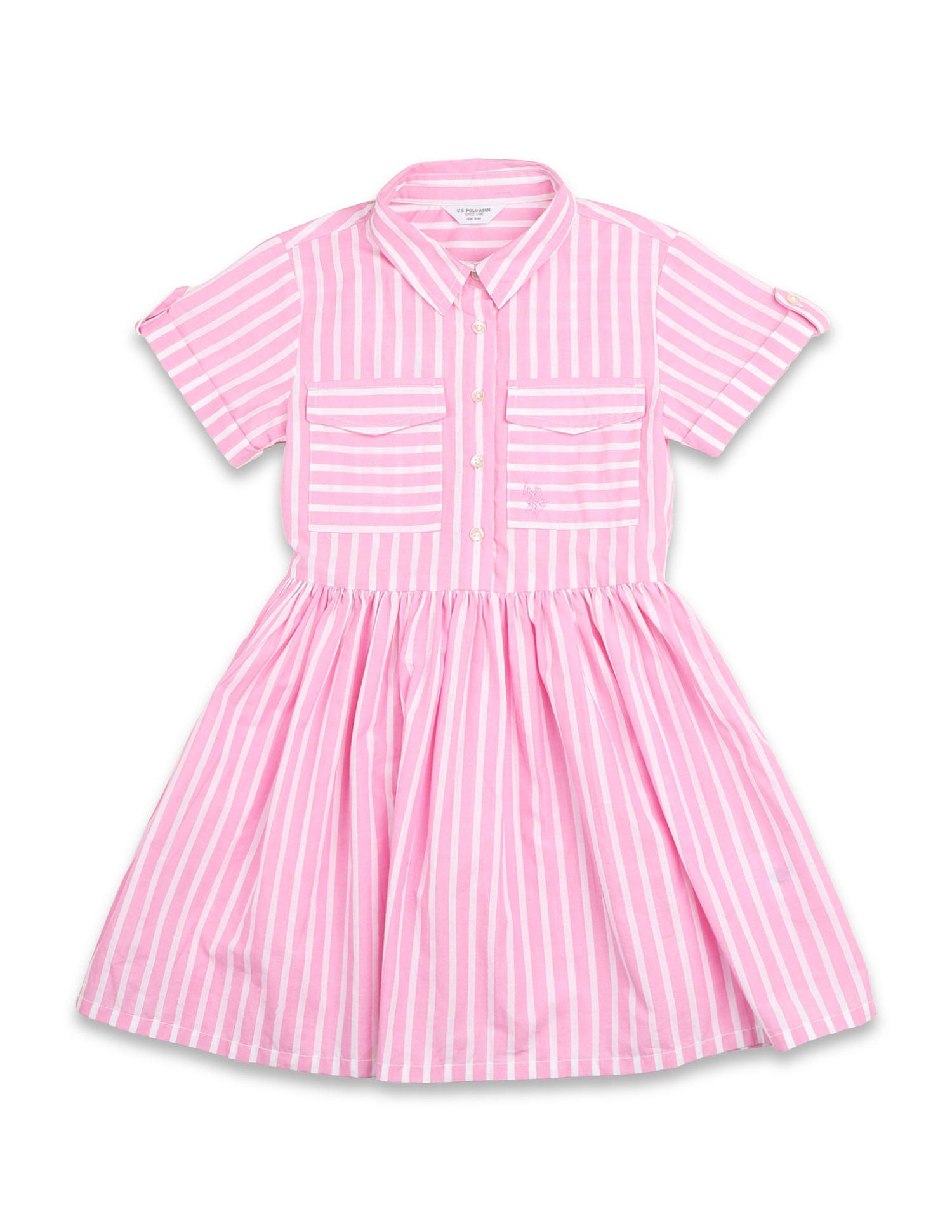 Girls Vertical Striped Shirt Dress Light Pink - U.S. POLO ASSN. | Large
