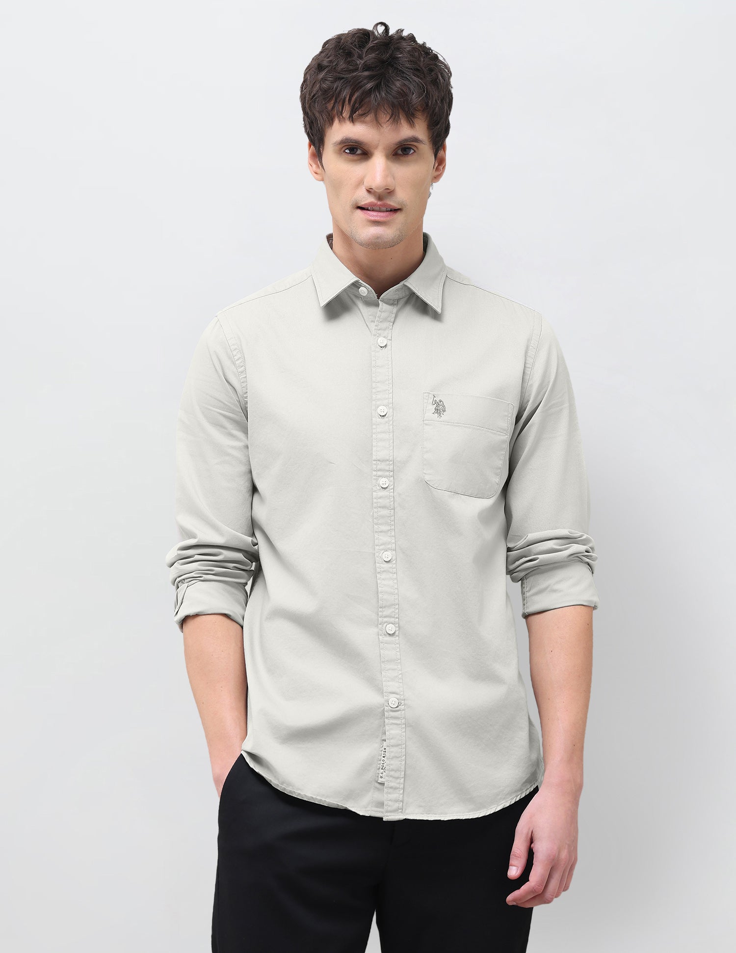 Twill Solid Shirt Light Grey - U.S. Polo Assn. India | Large