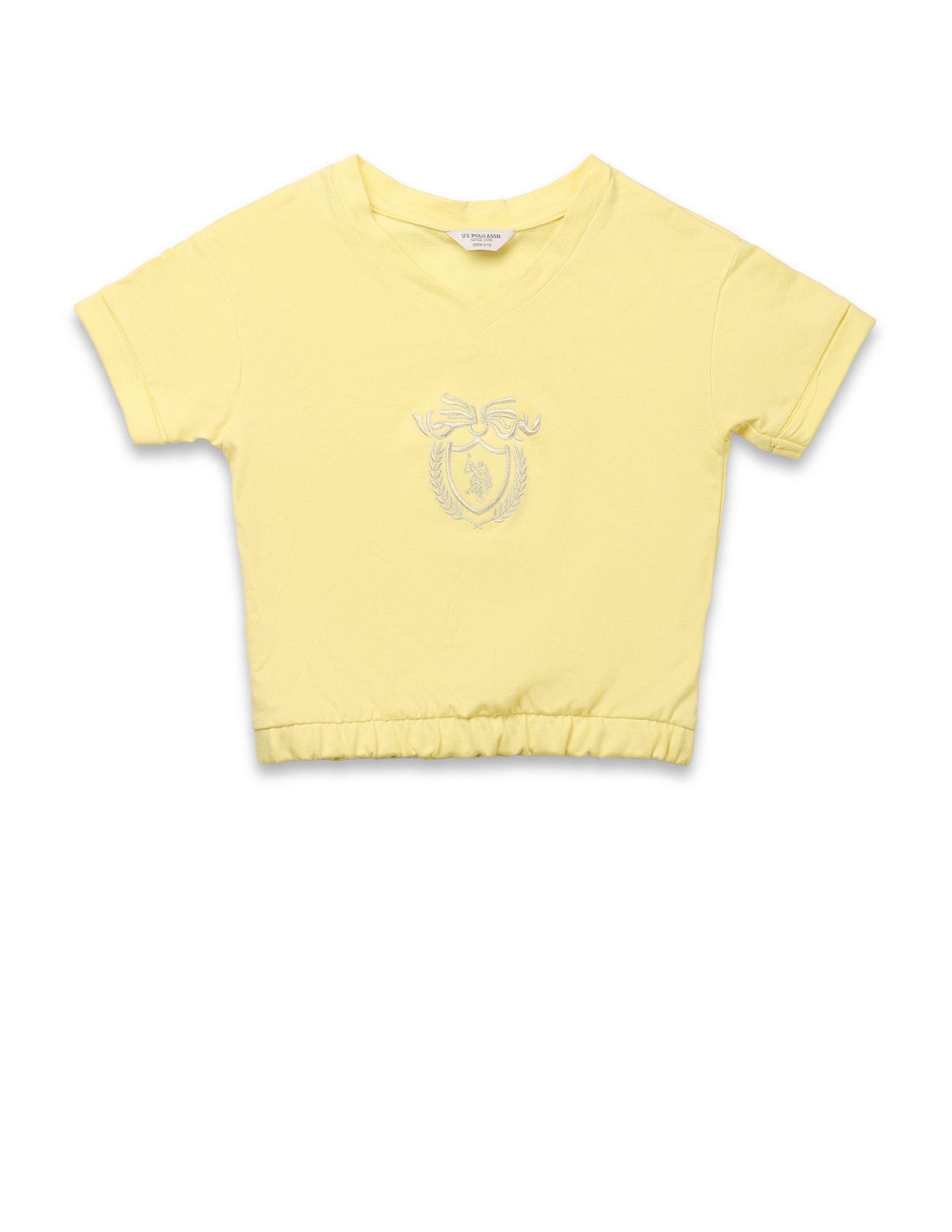 Girls Crest Embroidered Cotton T-Shirt Light Yellow - U.S. POLO ASSN. | Large