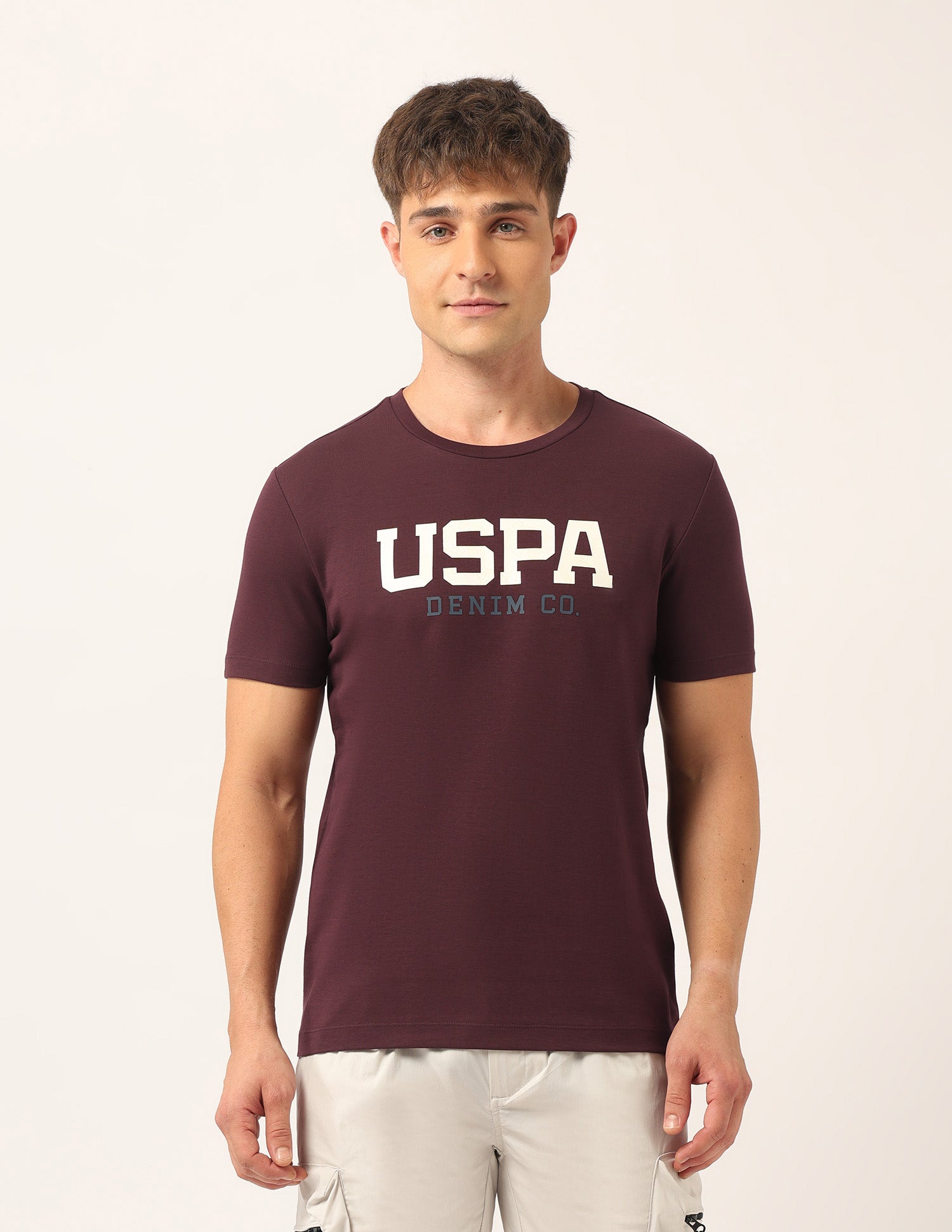 Brand Printed Muscle Fit T-Shirt Burgundy - U.S. Polo Assn. India | Large