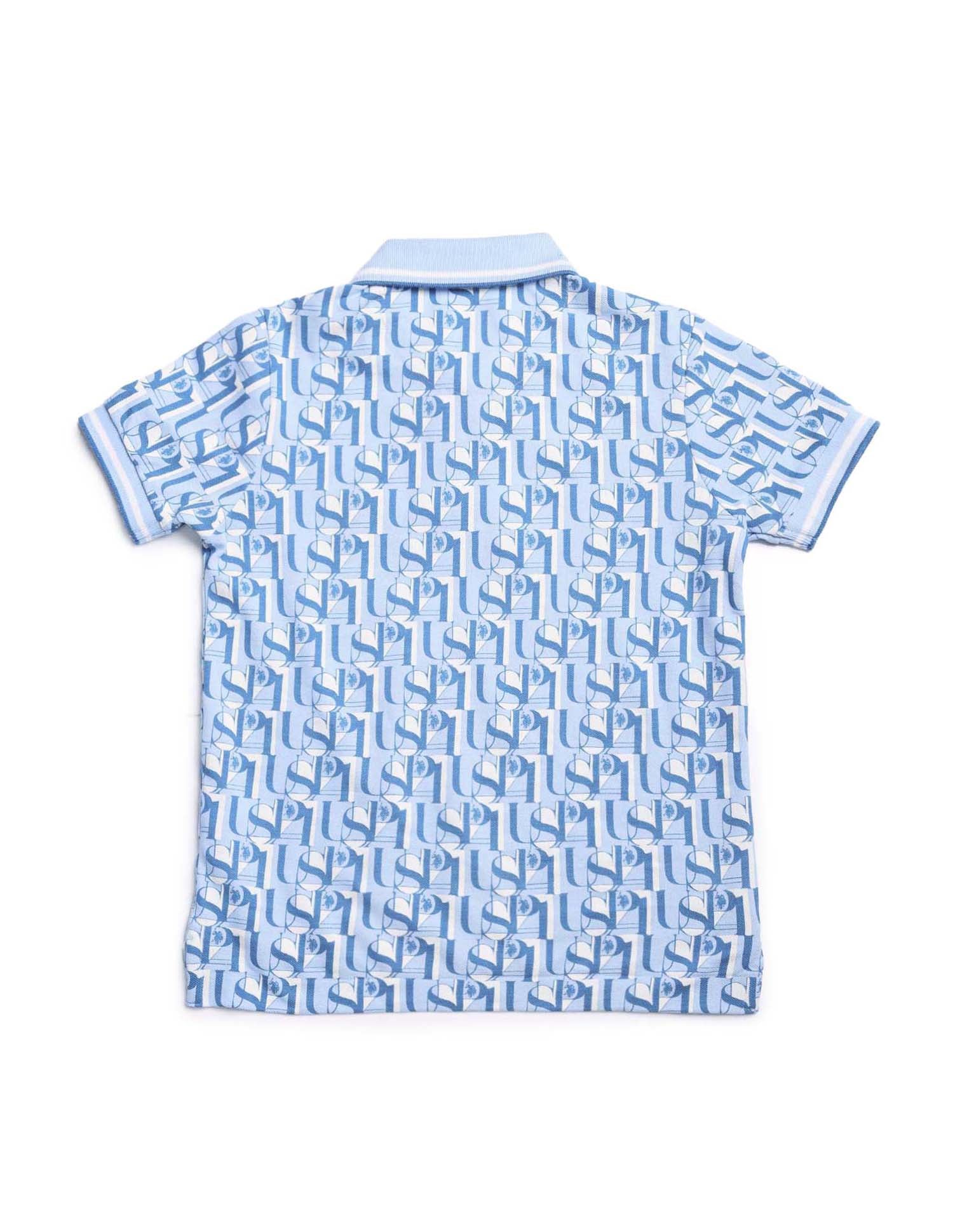 Boys All Over Printed Regular Fit Polo Shirt Blue - U.S. POLO ASSN. | Large