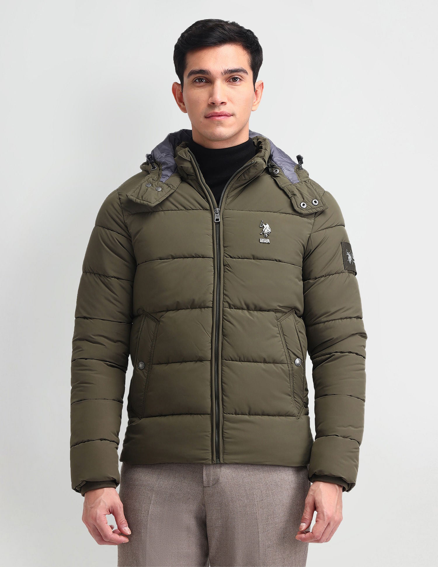 Regular Fit Solid Padded Jacket Olive - U.S. POLO ASSN. | Large