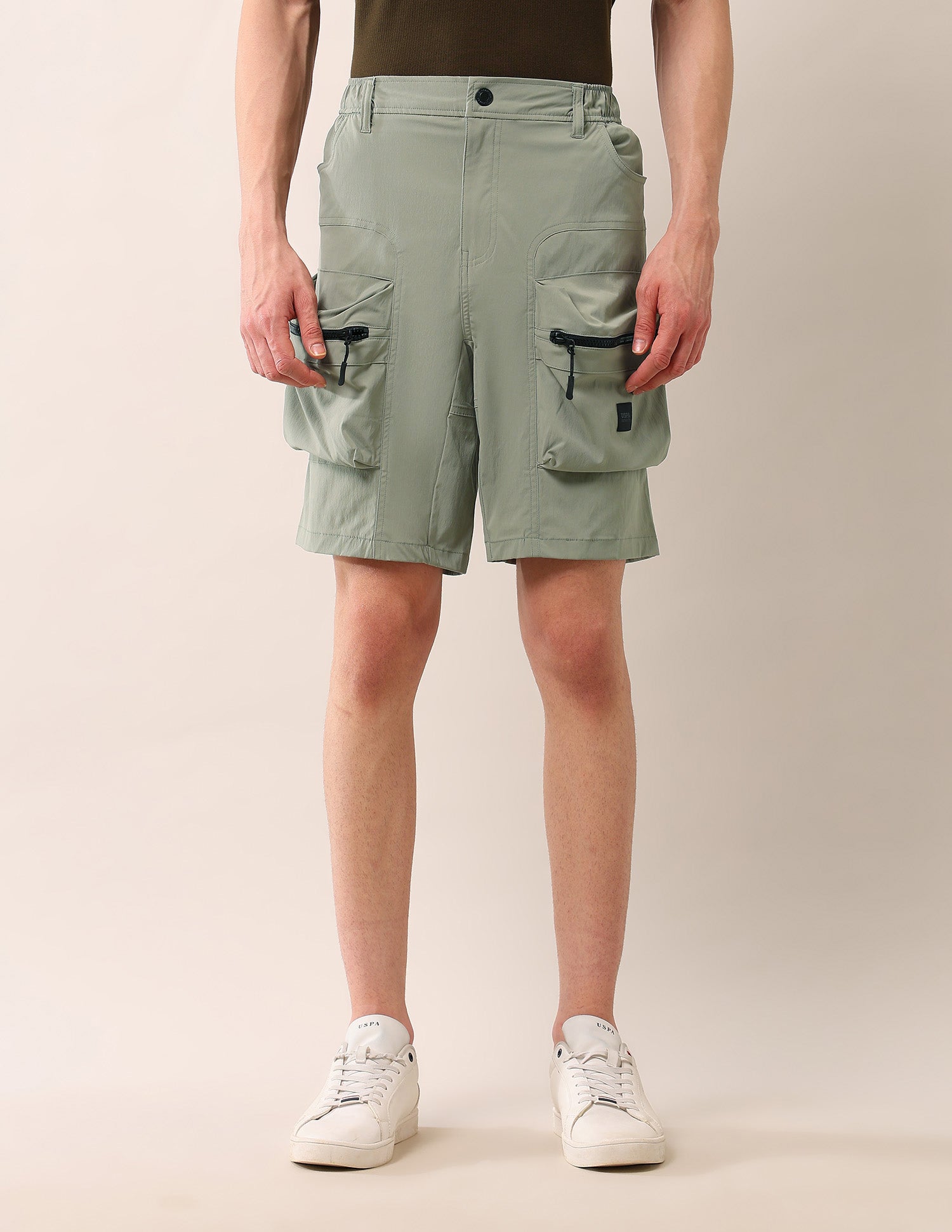 Regular Fit Solid Cargo Shorts Light Green - U.S. Polo Assn. India | Large