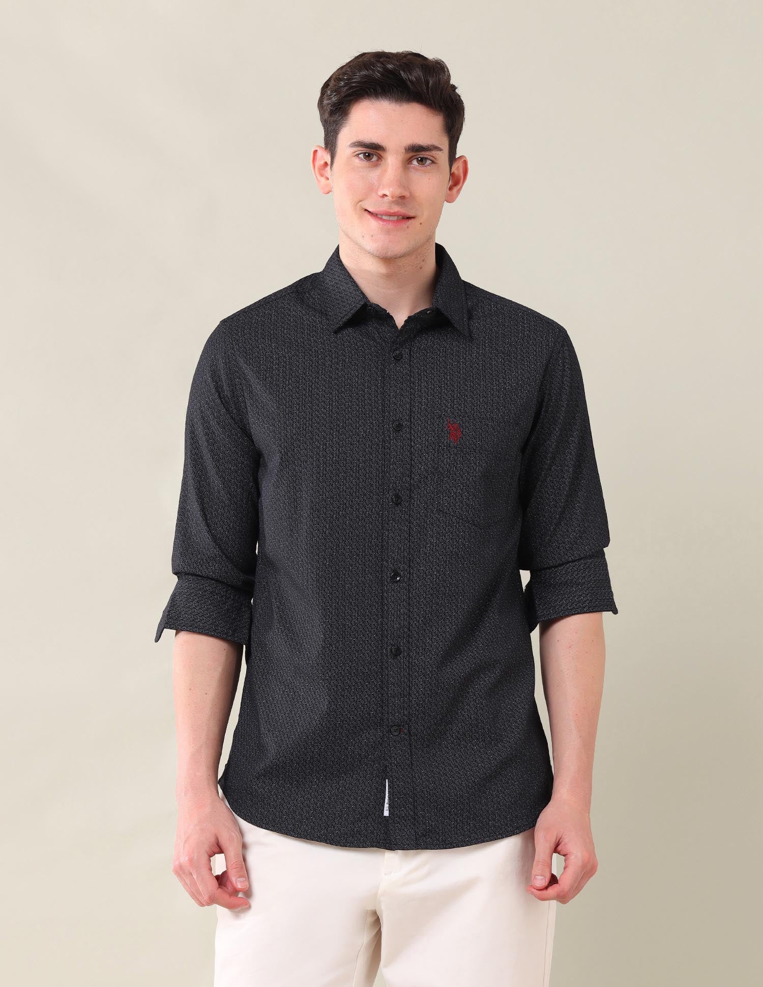 Tailored Fit Geometric Printed Shirt Black - U.S. Polo Assn. India | Large