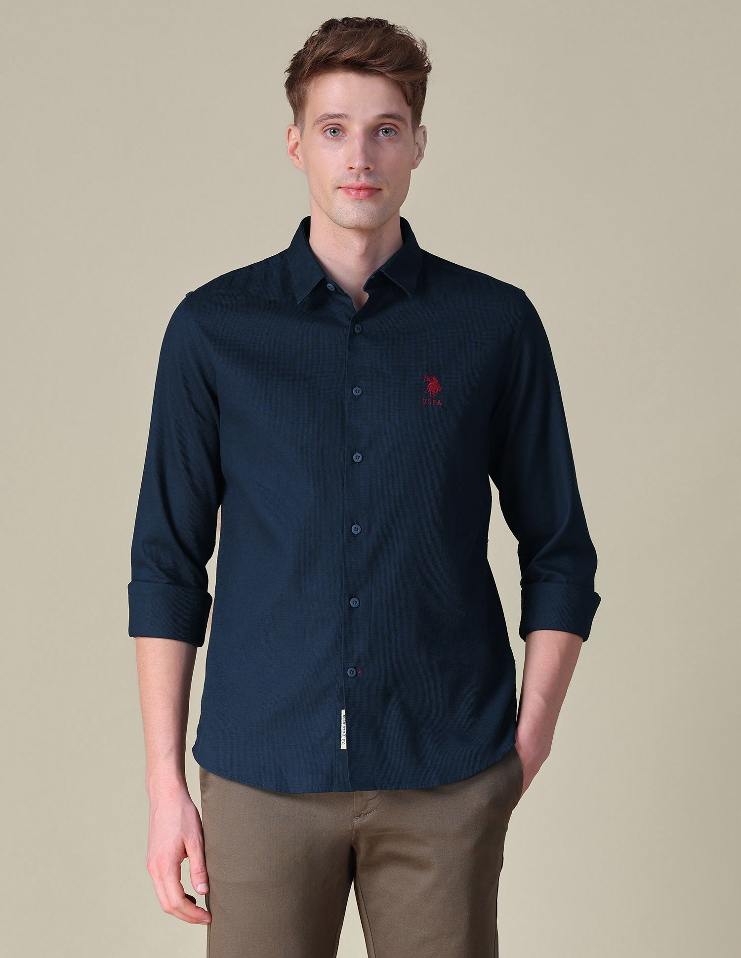 Dobby Textured Shirt Navy - U.S. POLO ASSN. | Large