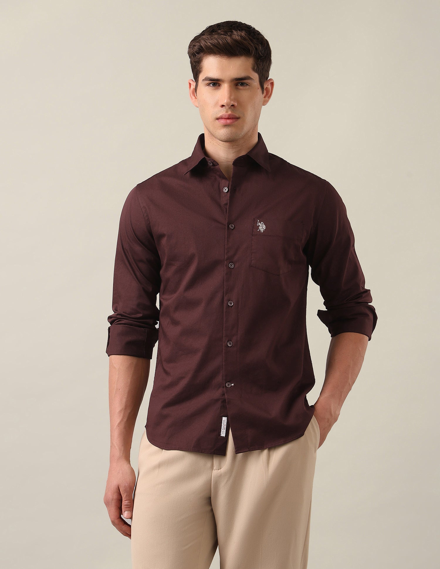 Twill Tailored Fit Shirt Maroon - U.S. Polo Assn. India | Large