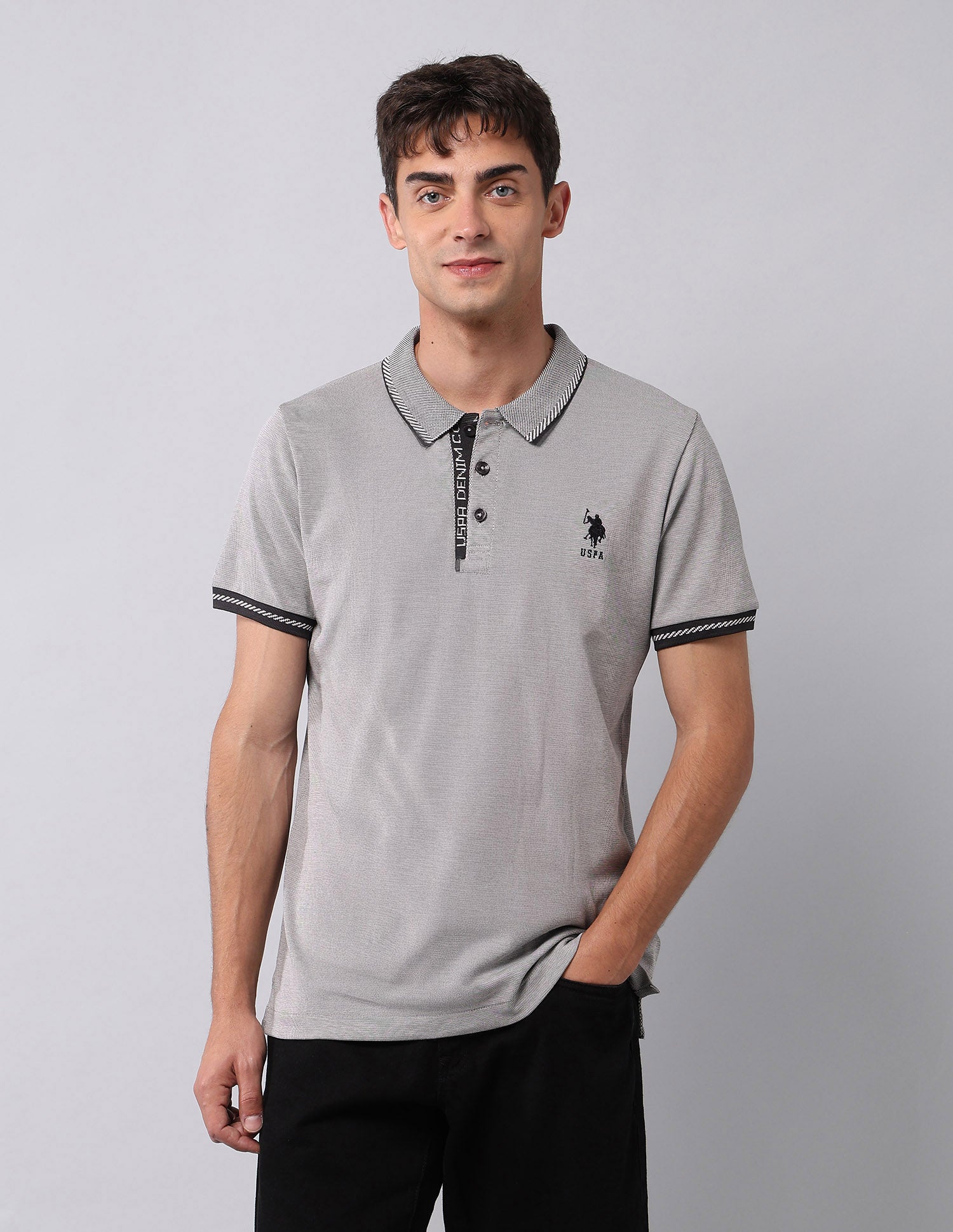 Textured Slim Fit Polo Shirt Dark Grey - U.S. POLO ASSN. | Large