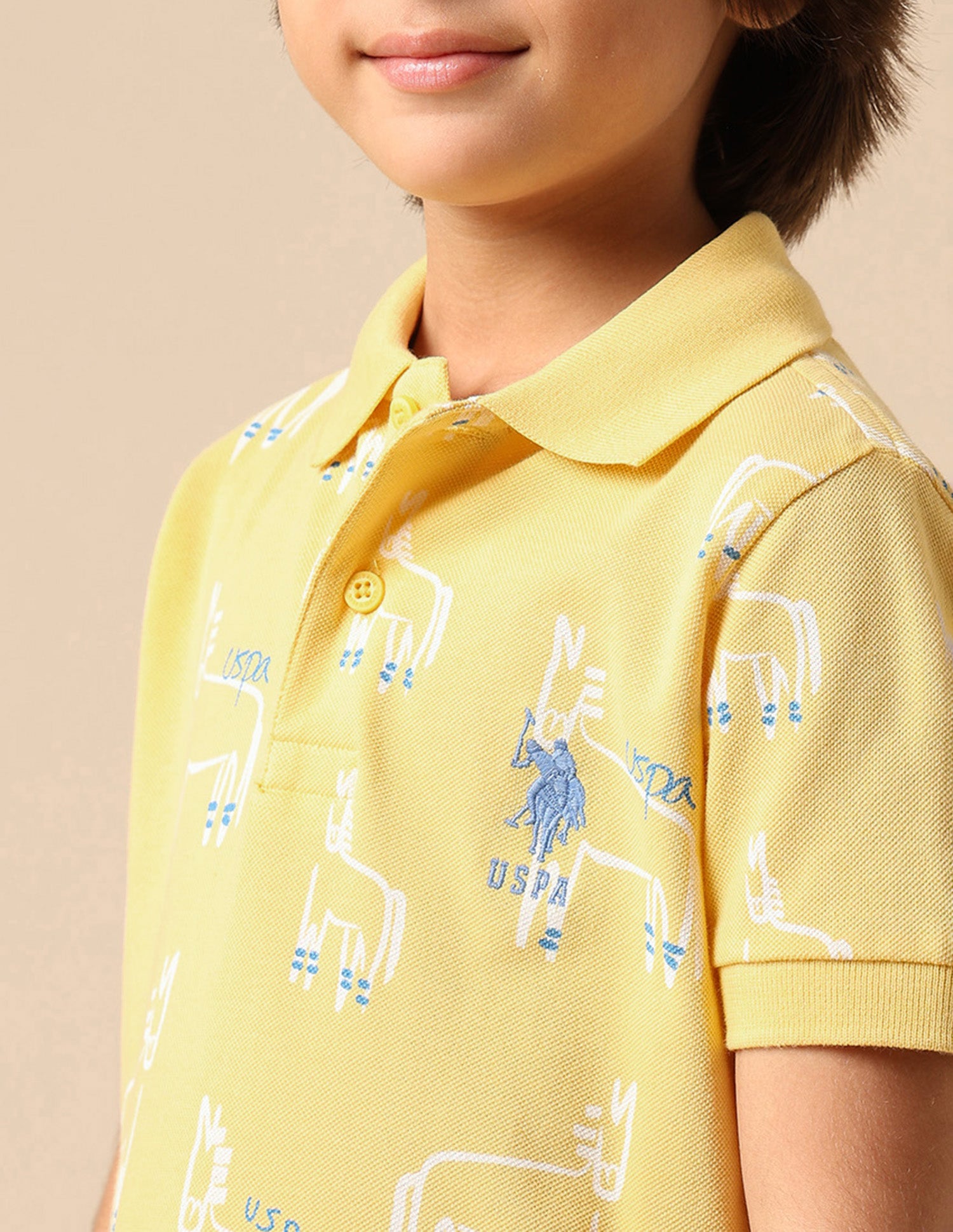 Boys All Over Printed Regular Fit Polo Shirt Yellow - U.S. POLO ASSN. | Large