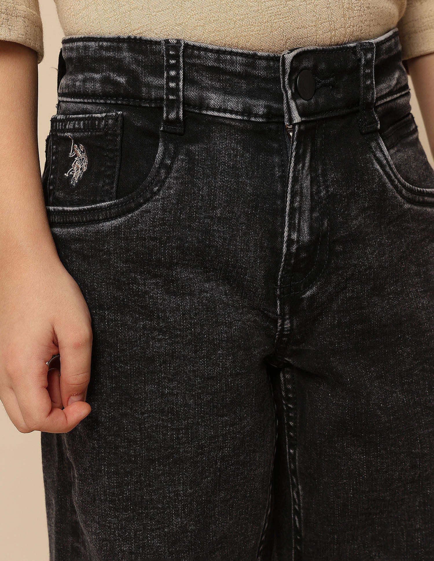 Boys Acid Wash Relaxed Fit Jeans Black - U.S. POLO ASSN. | Large