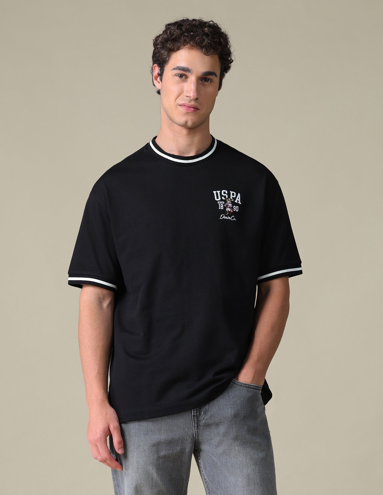 Relaxed Fit Solid T-Shirt Black - U.S. Polo Assn. India | Large