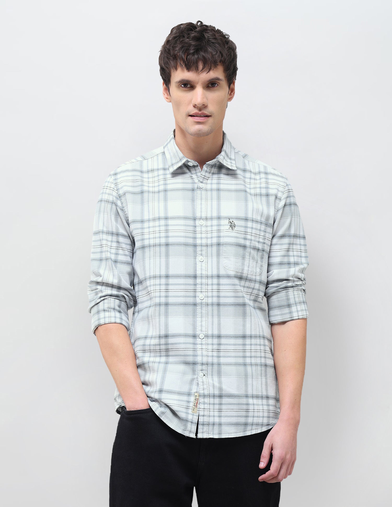 Twill Tartan Checked Shirt Light Green - U.S. Polo Assn. India | Large