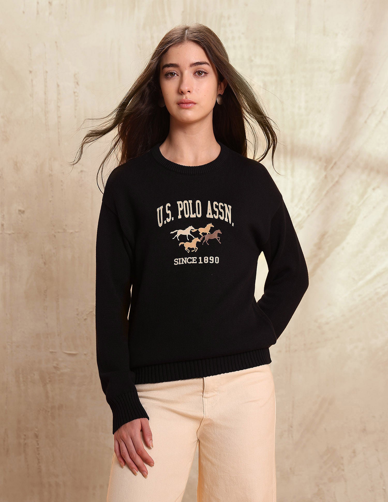 Regular Fit Brand Printed Sweater Black - U.S. POLO ASSN. | Large