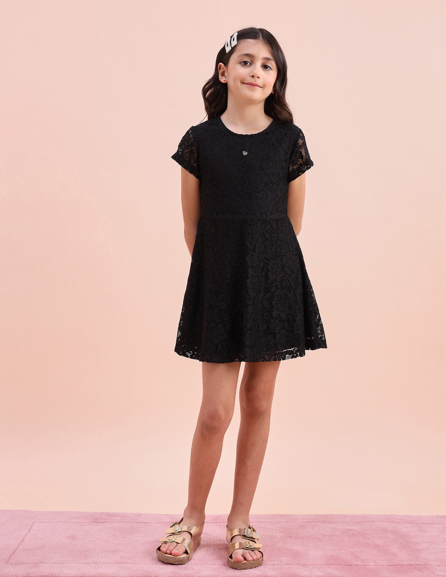 Girls Floral A-Line Lace Dress Black - U.S. POLO ASSN. | Large
