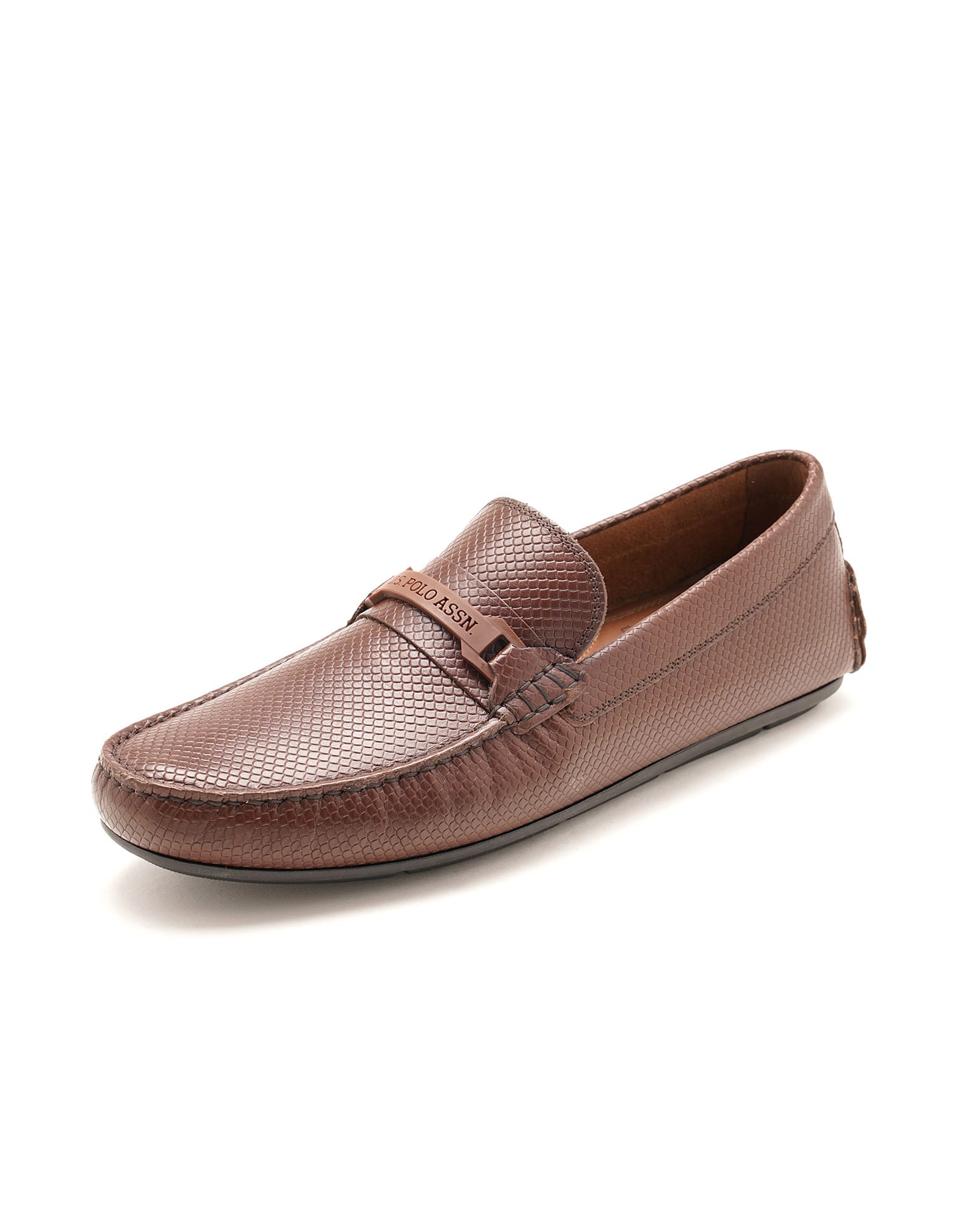 Men Perforated Leather Terren Loafers Brown - U.S. Polo Assn. India | Large