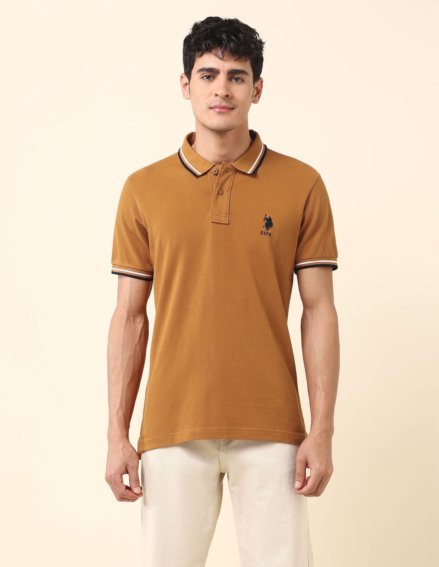 Solid Slim Fit Polo Shirt Mustard - U.S. Polo Assn. India | Large