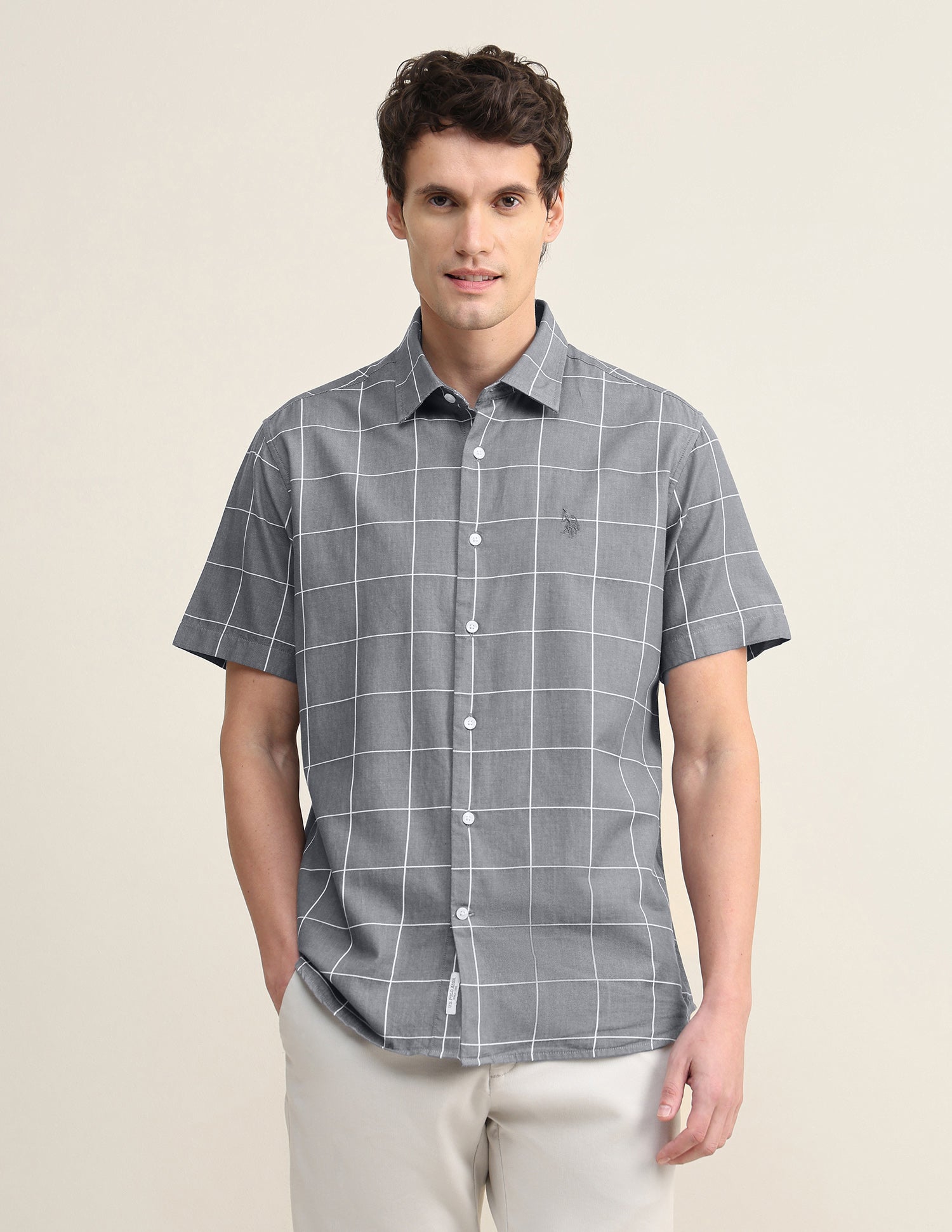 Windowpane Checked Twill Shirt Grey - U.S. Polo Assn. India | Large