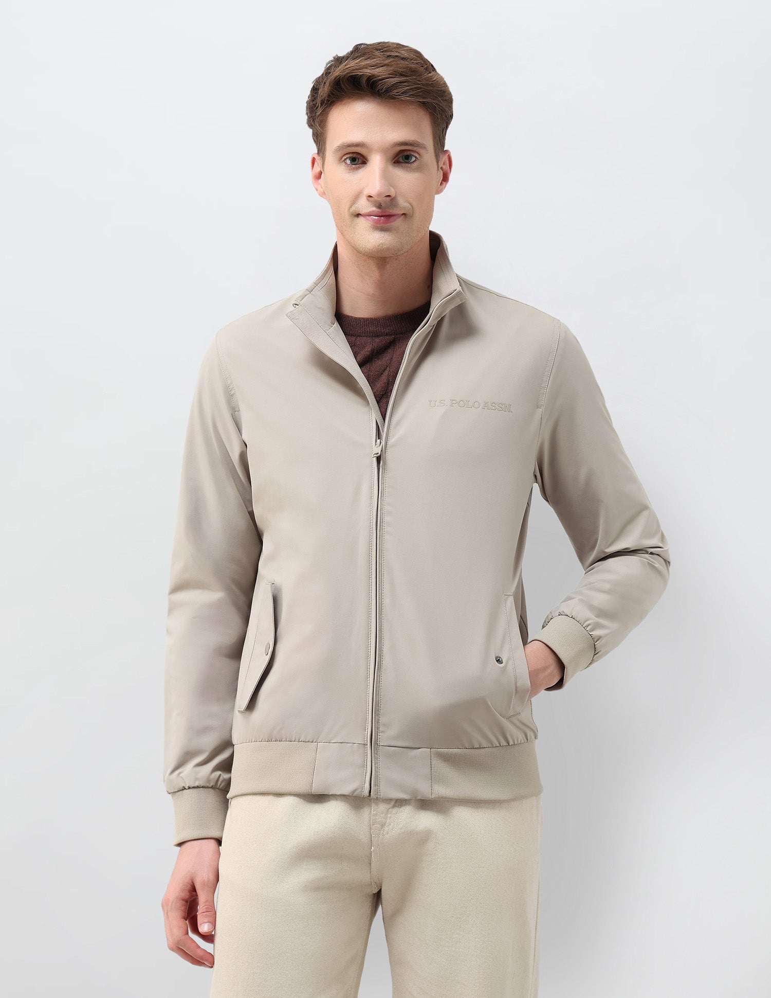 Regular Fit Solid Casual Jacket Beige - U.S. Polo Assn. India | Large