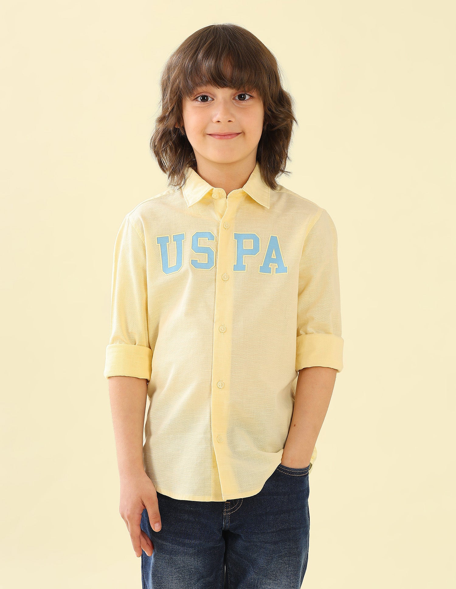 Brand Printed Regular Fit Shirt Light Yellow - U.S. Polo Assn. India | Large