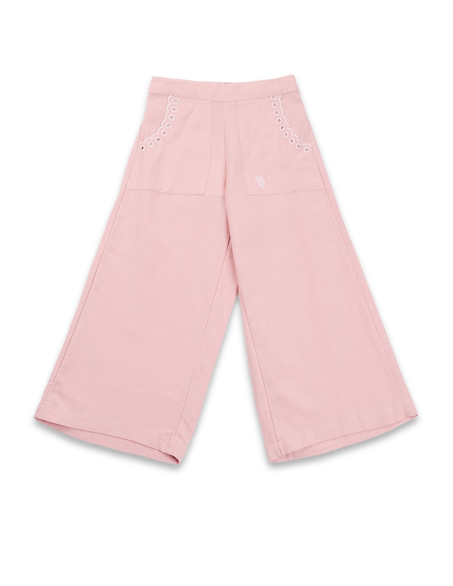 Girls Pure Cotton Wide Leg Trousers Light Pink - U.S. POLO ASSN. | Large