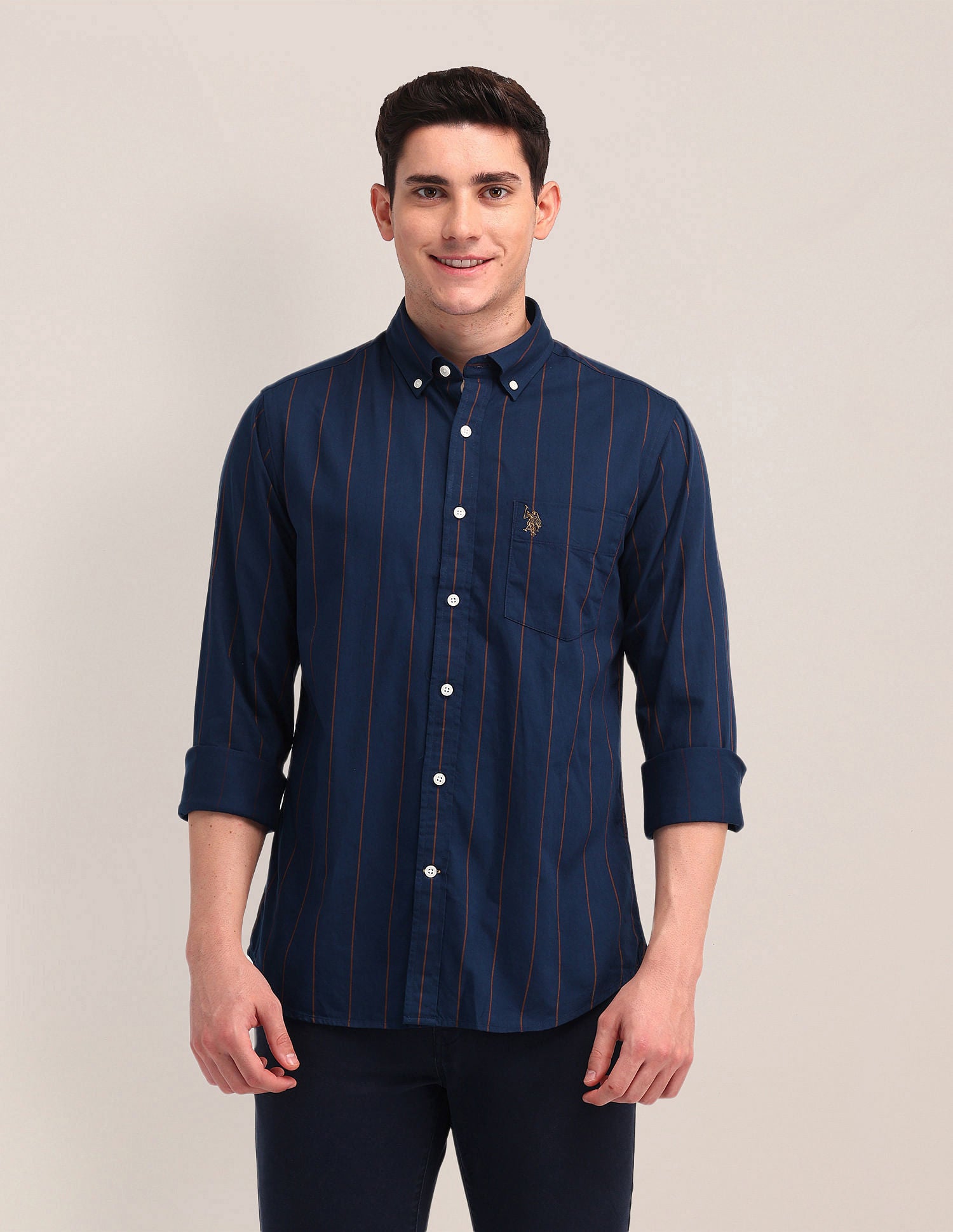 Tailored Fit Twill Striped Shirt Navy - U.S. POLO ASSN. | Large