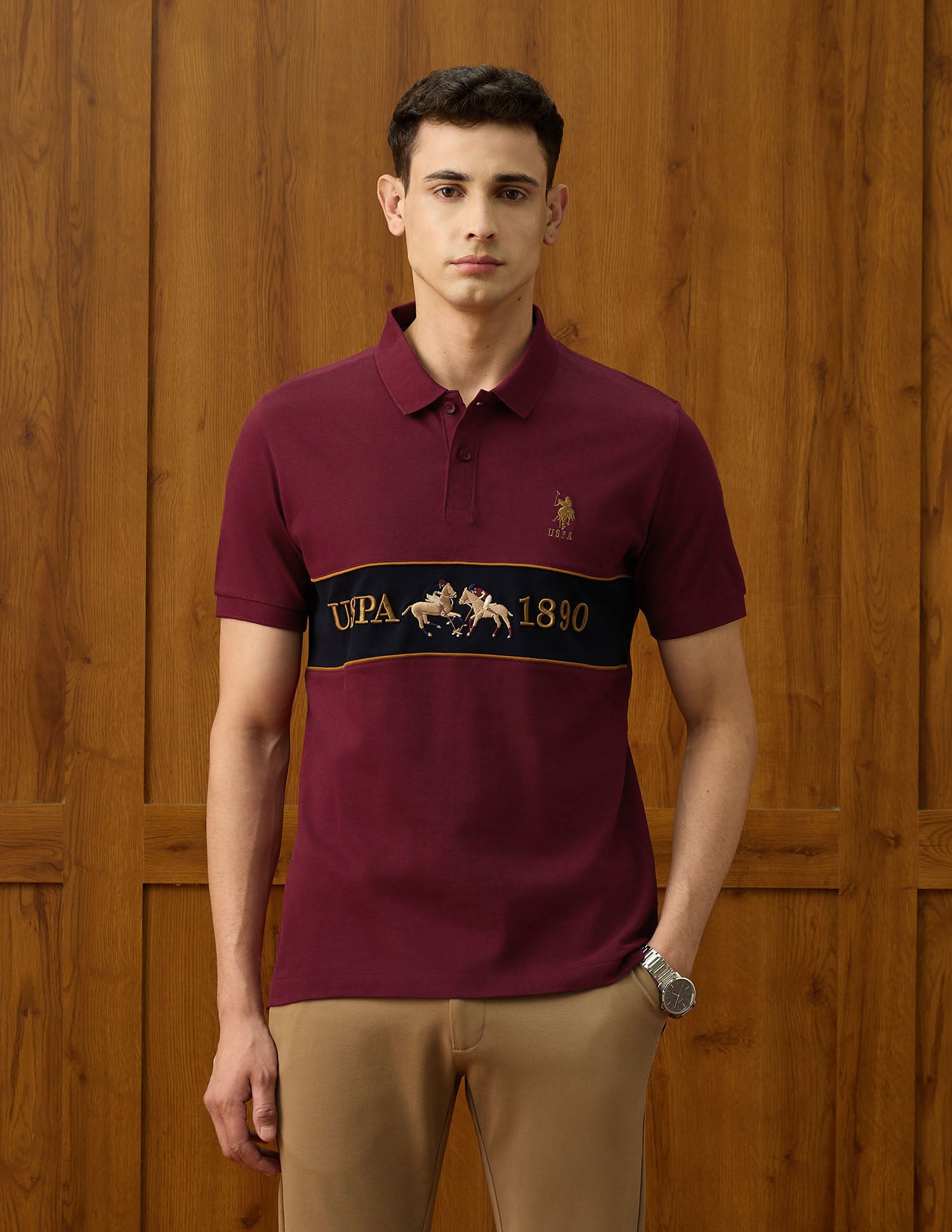Slim Fit Varsity Theatre Polo Shirt Maroon - U.S. POLO ASSN. | Large