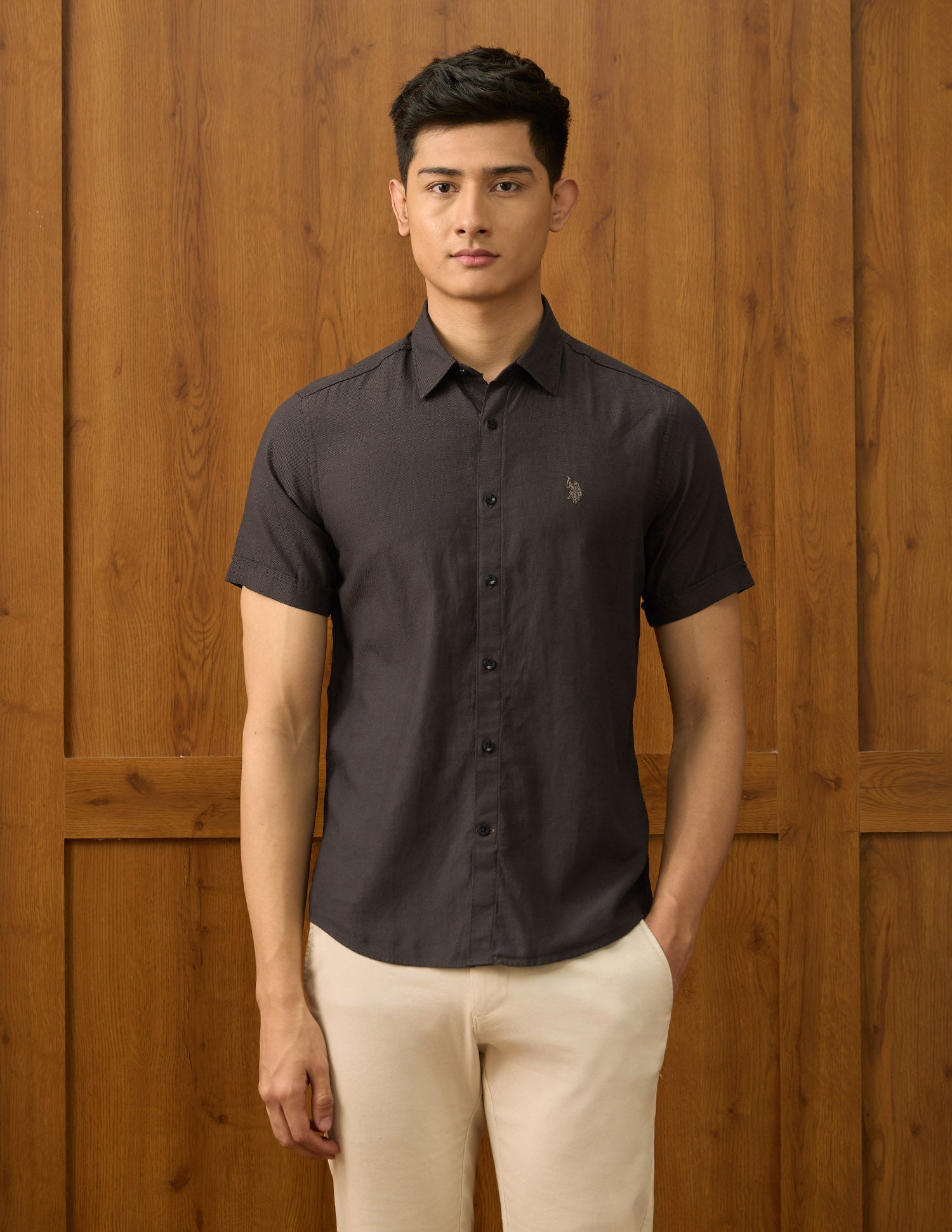 Textured Dobby Varsity Shirt Choco - U.S. POLO ASSN. | Large