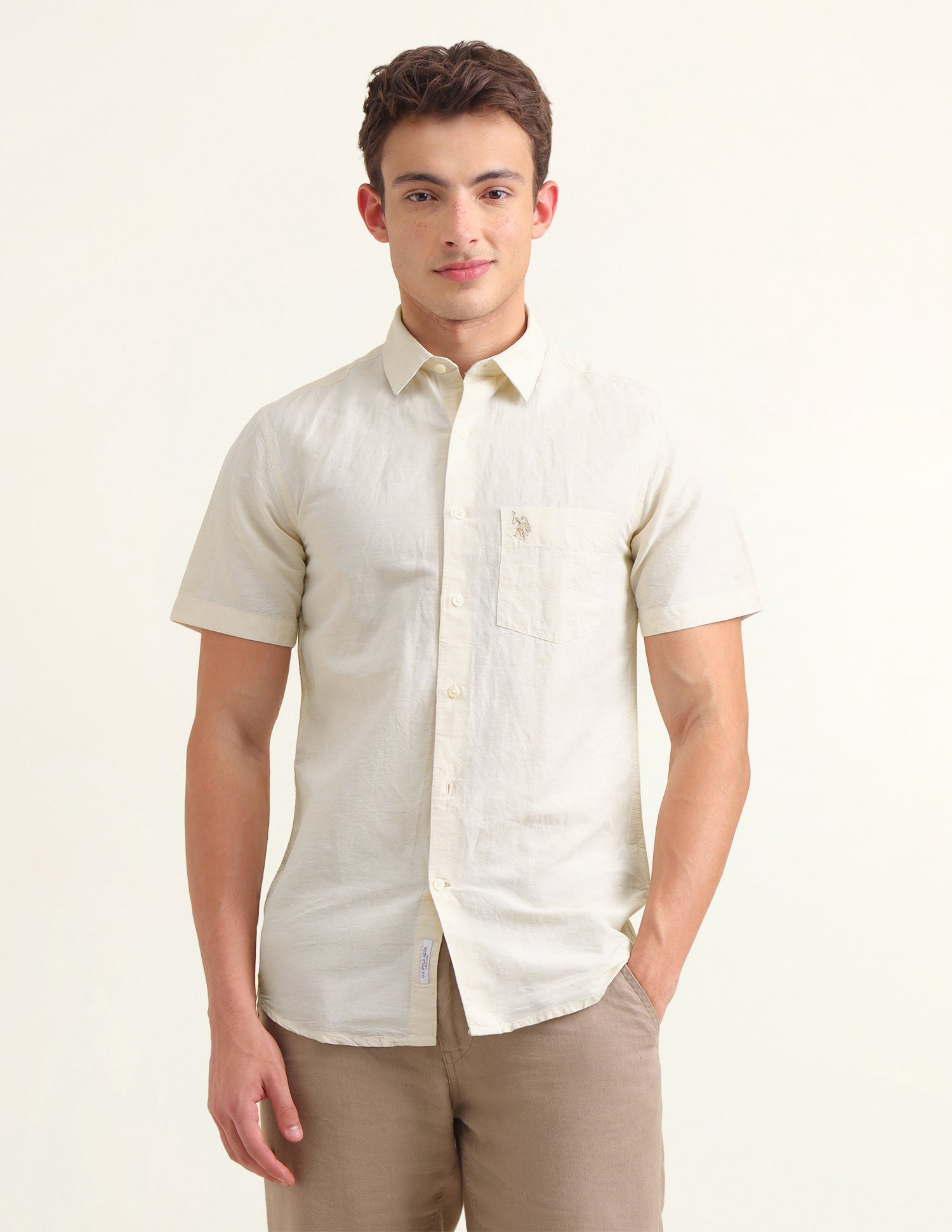 Solid Regular Fit Shirt Beige - U.S. Polo Assn. India | Large
