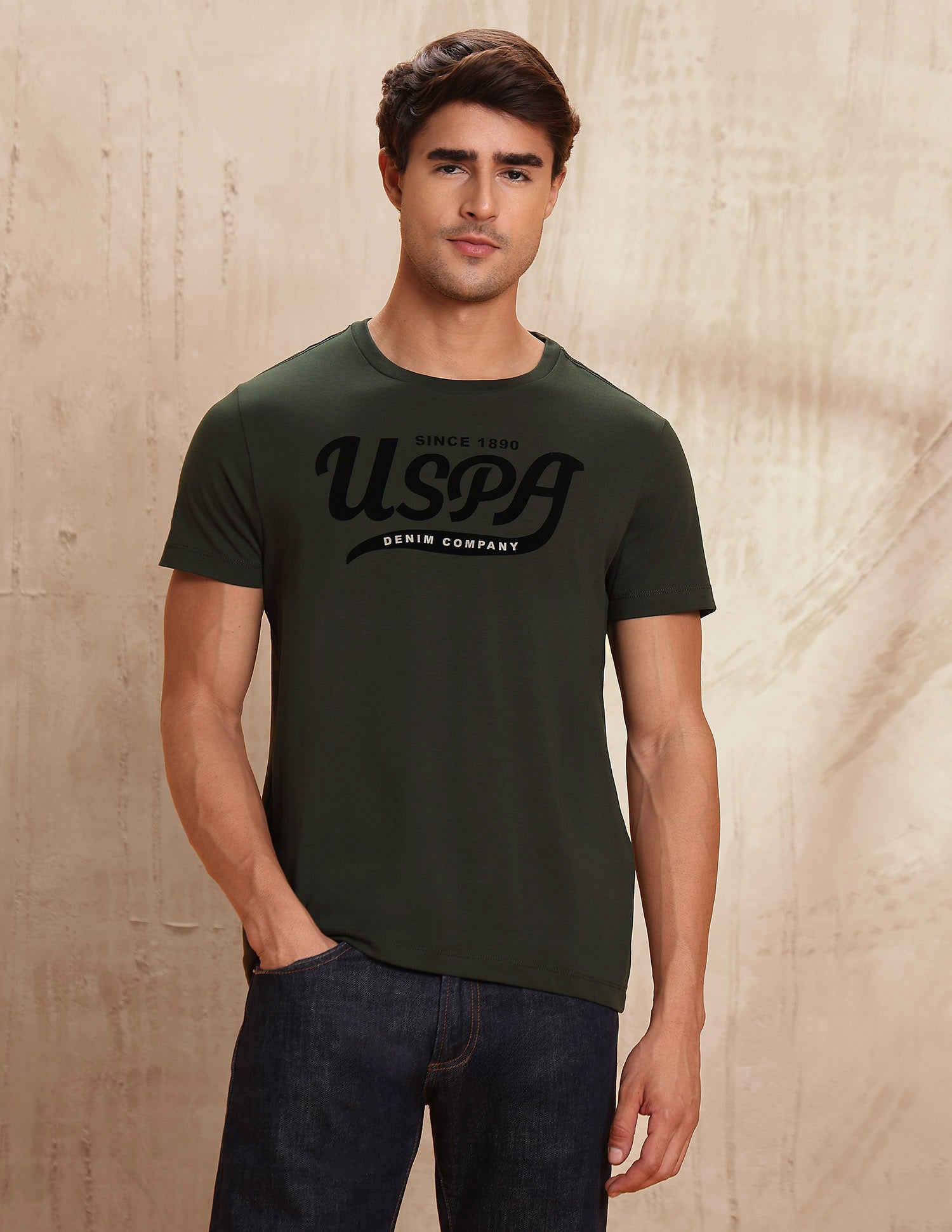 Brand Printed Regular Fit T-Shirt Olive - U.S. POLO ASSN. | Large