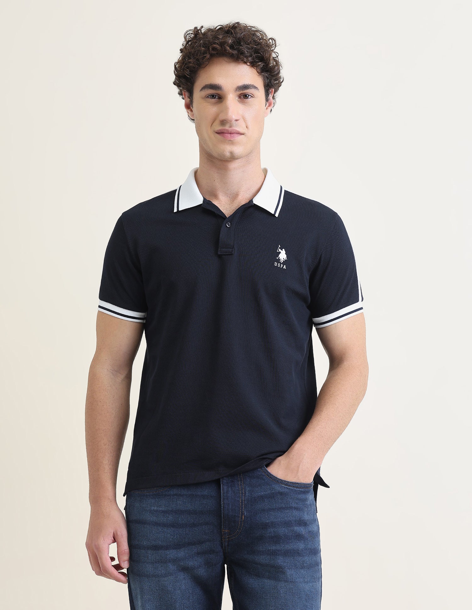 Solid Slim Fit Polo Shirt Navy - U.S. Polo Assn. India | Large