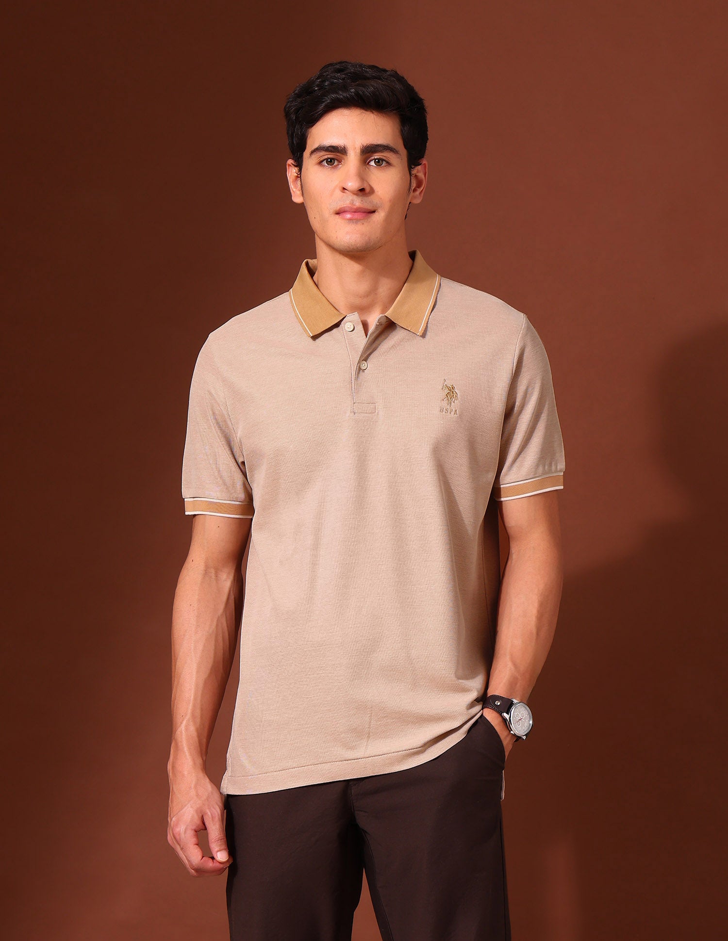 Solid Work and Wander Polo Shirt Beige - U.S. POLO ASSN. | Large