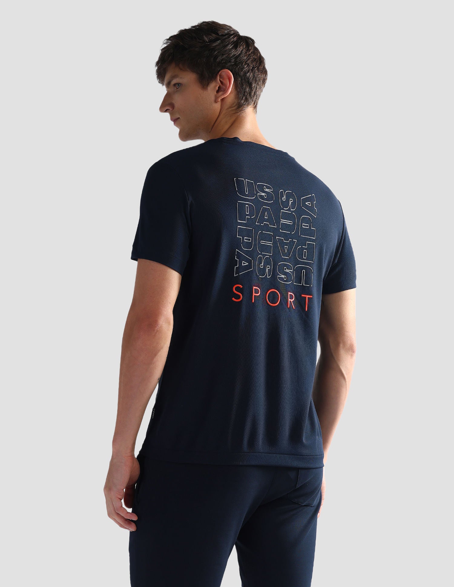 Brand Print Slim Fit Active T-Shirt Navy - U.S. Polo Assn. India | Large
