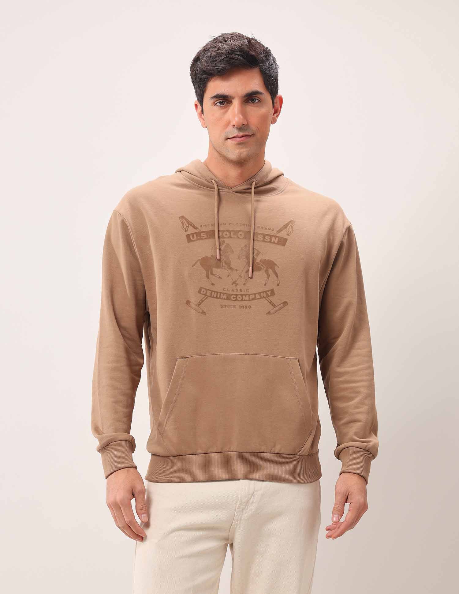 Brand Printed Oversized Fit Sweatshirt Tan - U.S. POLO ASSN. | Large