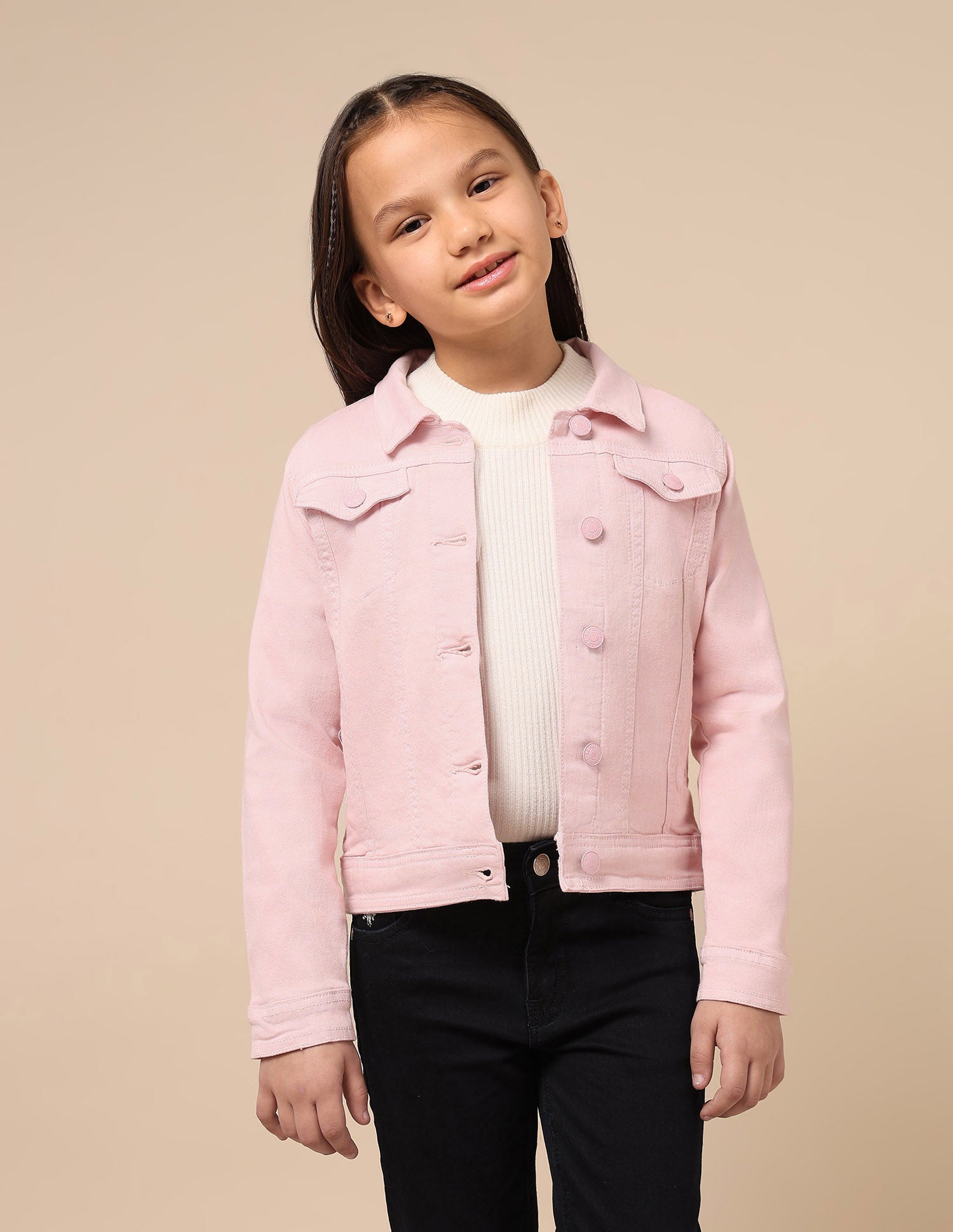 Girls Solid Twill Denim Jacket Light Pink - U.S. POLO ASSN. | Large