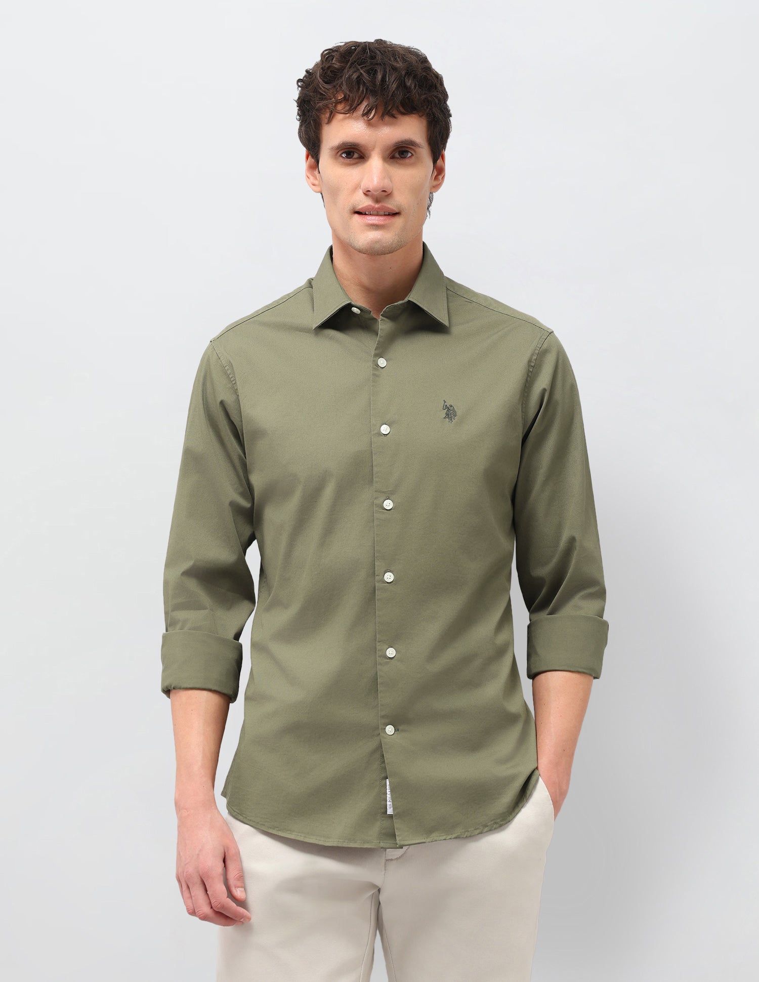 Twill Solid Shirt Olive - U.S. Polo Assn. India | Large