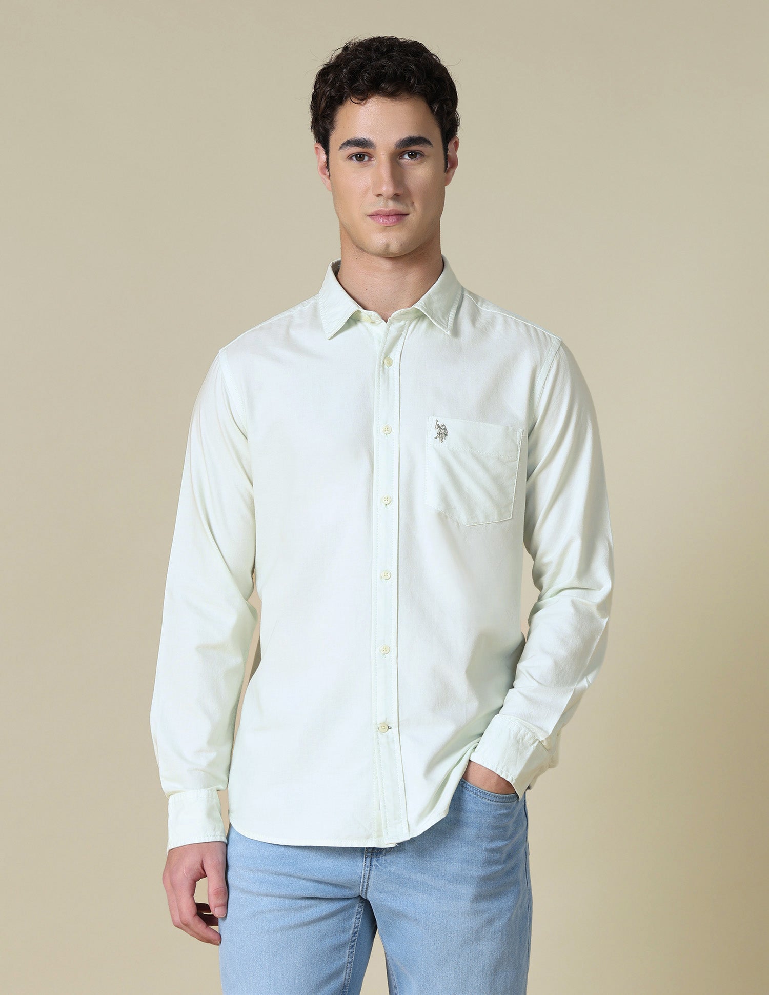 Solid Oxford Shirt Light Green - U.S. Polo Assn. India | Large