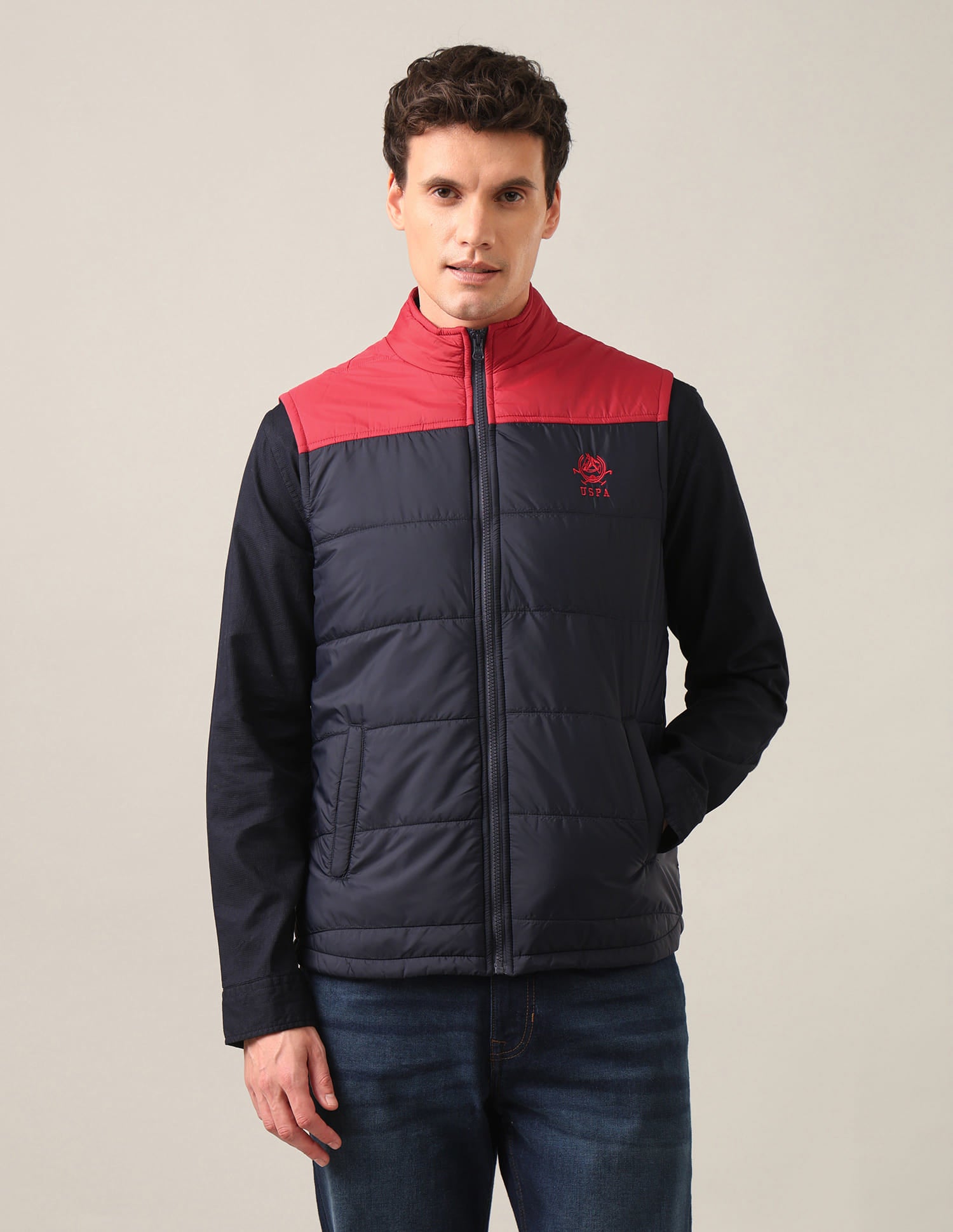 Sleeveless Colour Block Puffer Jacket Navy - U.S. Polo Assn. India | Large