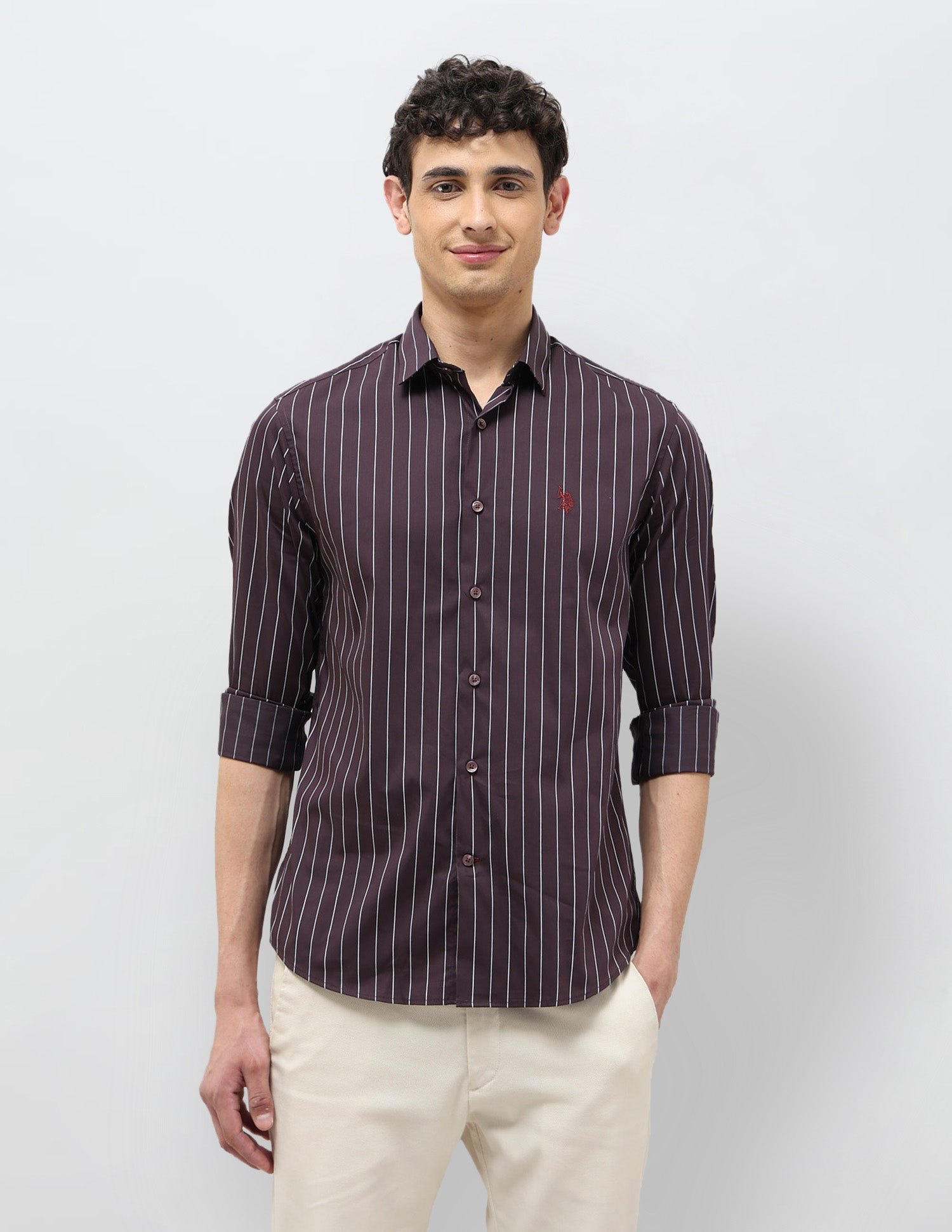 Vertical Striped Tailored Fit Shirt Wine - U.S. POLO ASSN. | Large