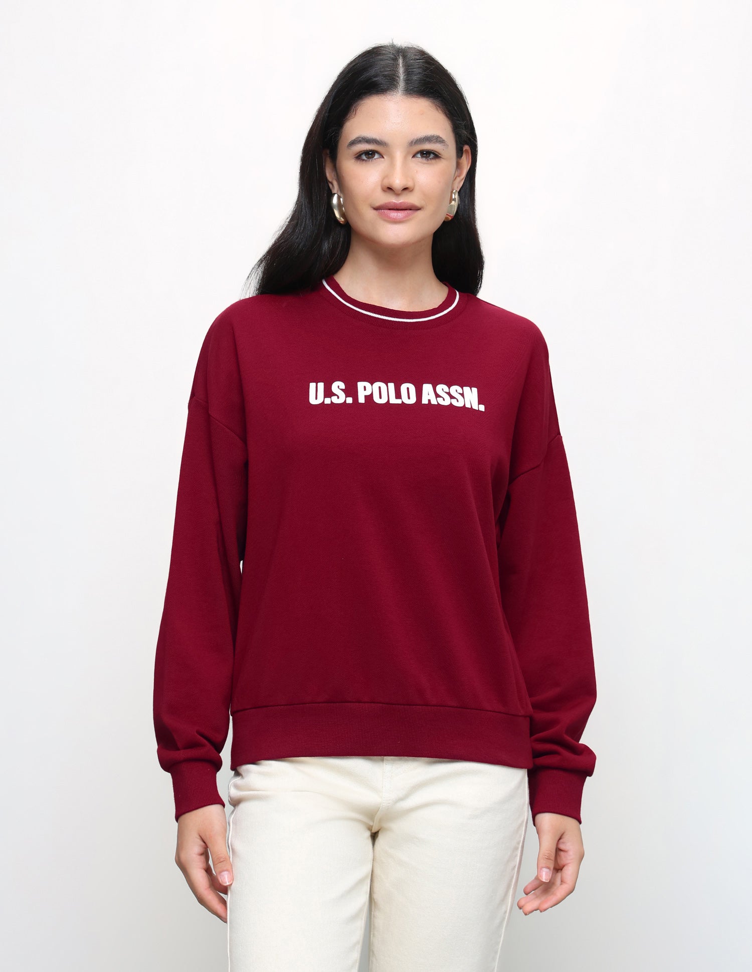 Brand Printed Oversized Fit Sweatshirt Dark Red - U.S. Polo Assn. India | Large