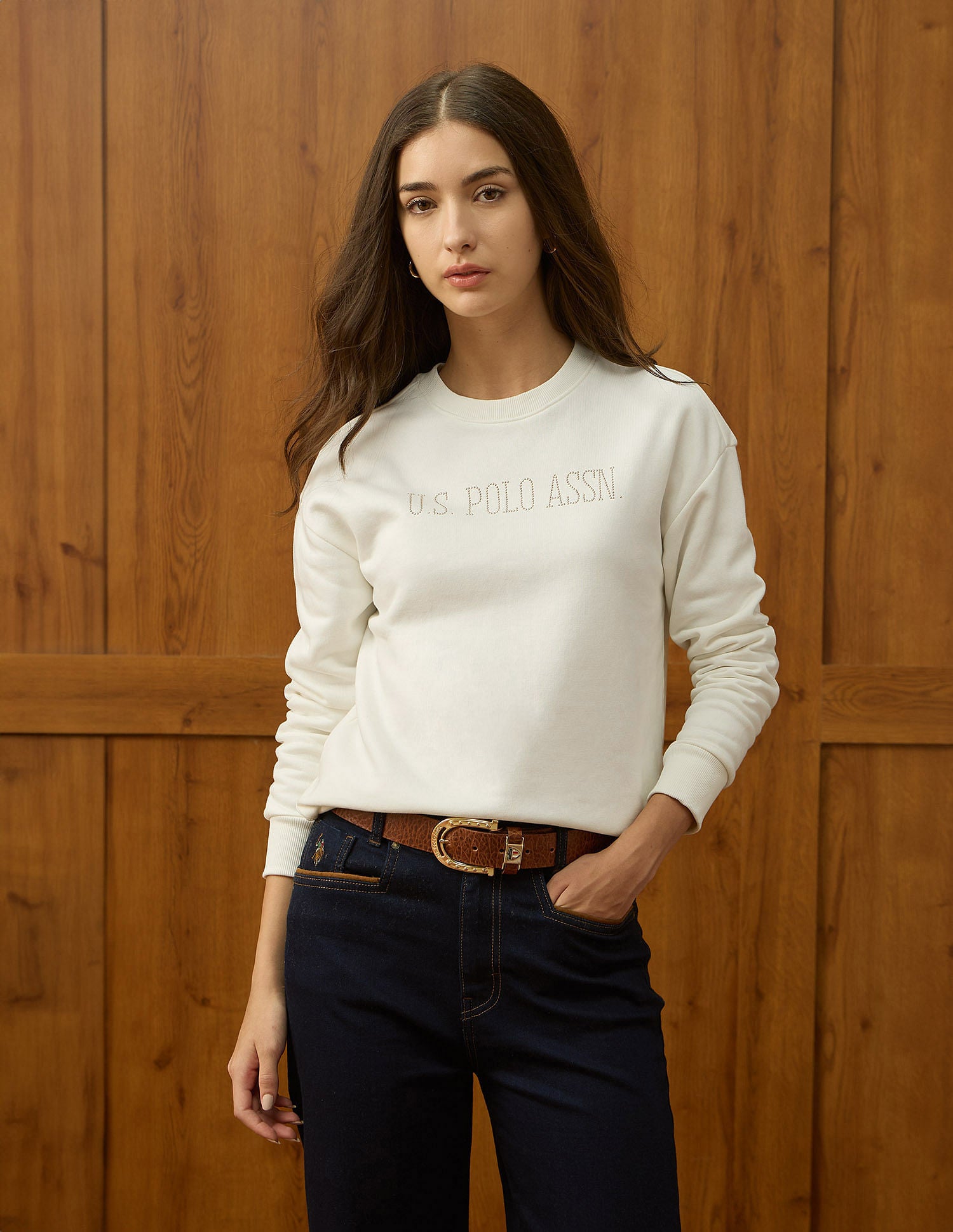 Drop Shoulder Brand Printed Sweatshirt Off White - U.S. POLO ASSN. | Large