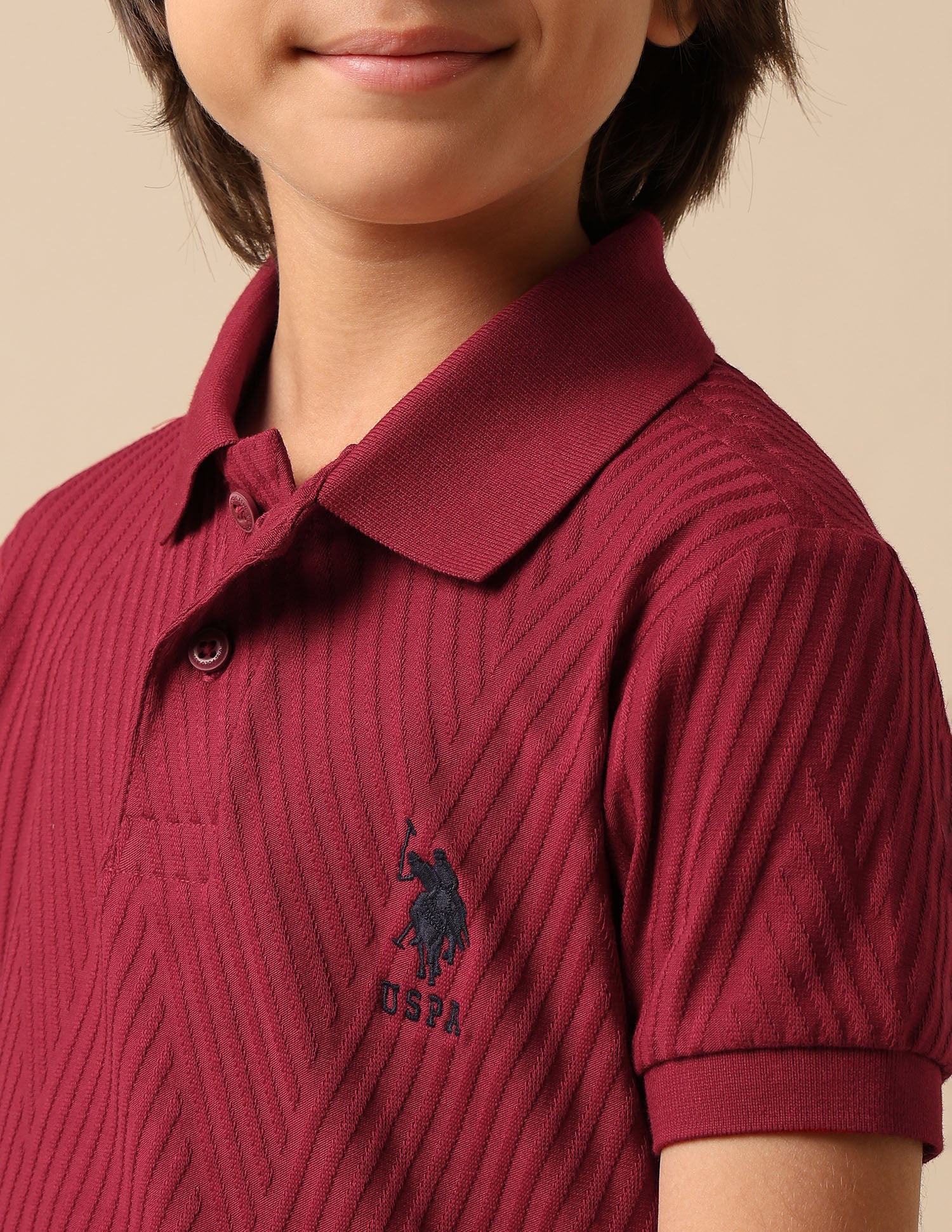 Boys Textured Pure Cotton Polo Shirt Dark Red - U.S. POLO ASSN. | Large