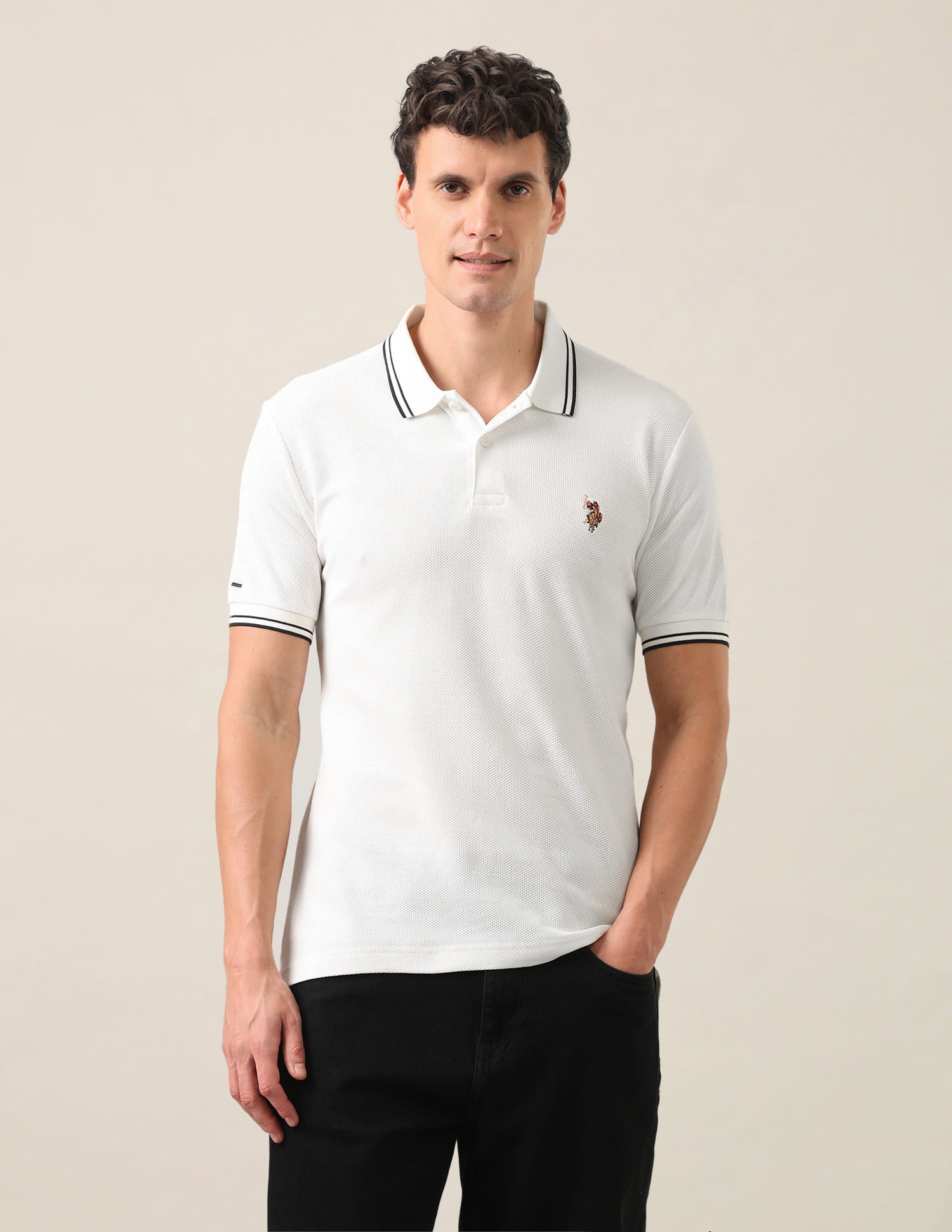 Solid Slim Fit Polo Shirt Ivory - U.S. Polo Assn. India | Large