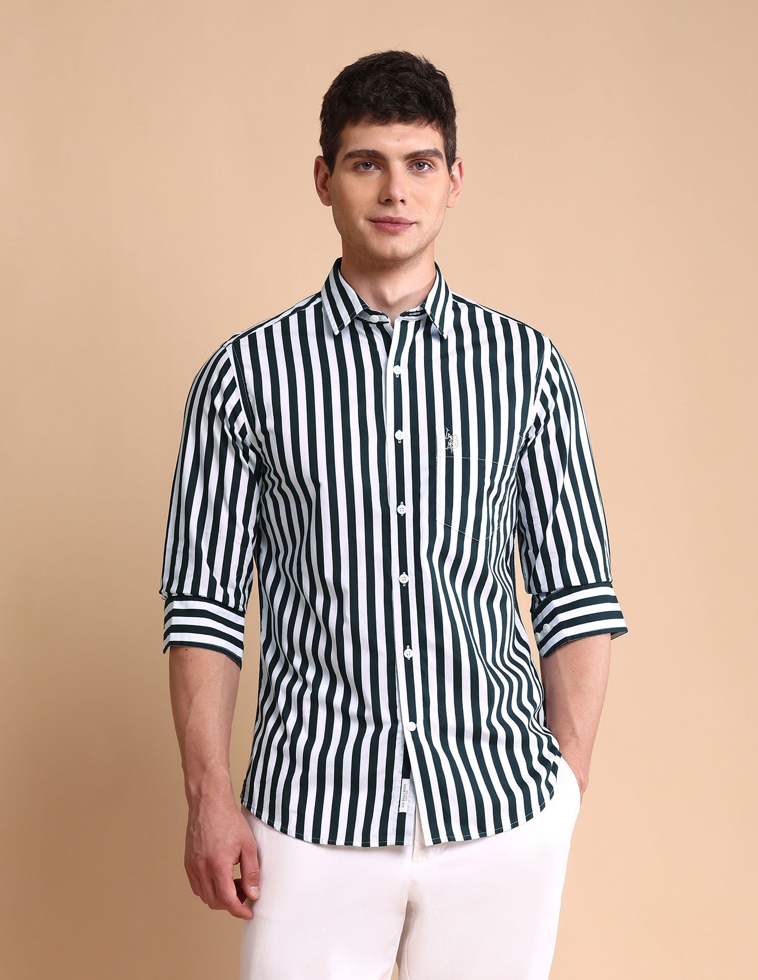 Vertical Striped Tailored Fit Shirt Dark Green - U.S. POLO ASSN. | Large
