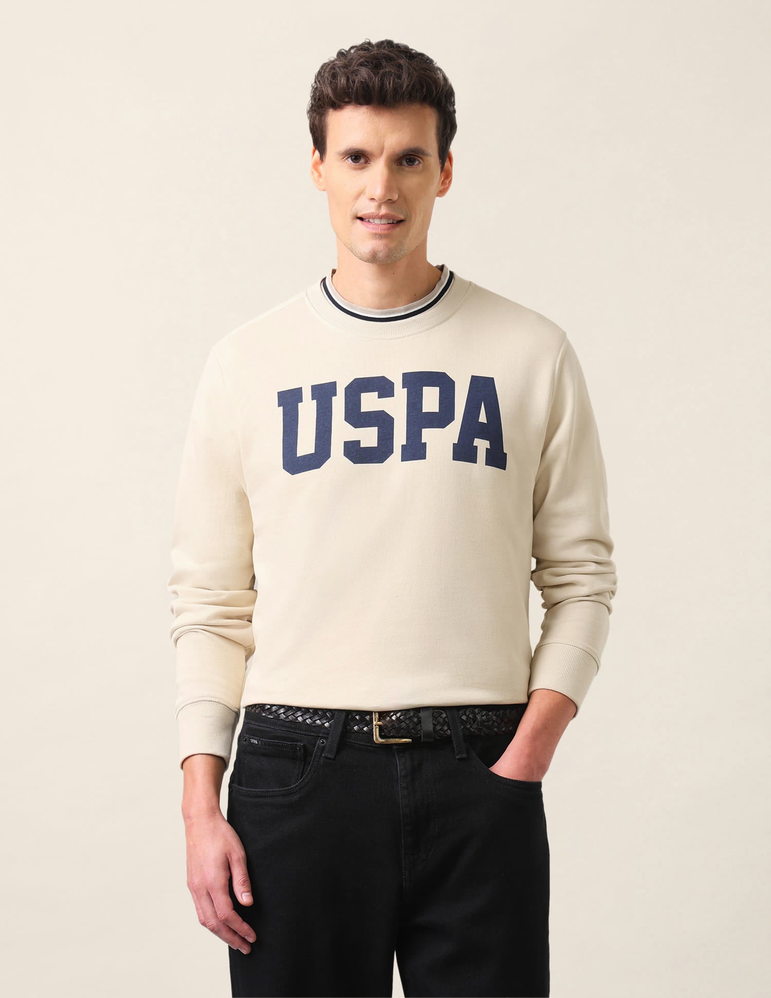 Collegiate Terry Sweatshirt Beige - U.S. Polo Assn. India | Large